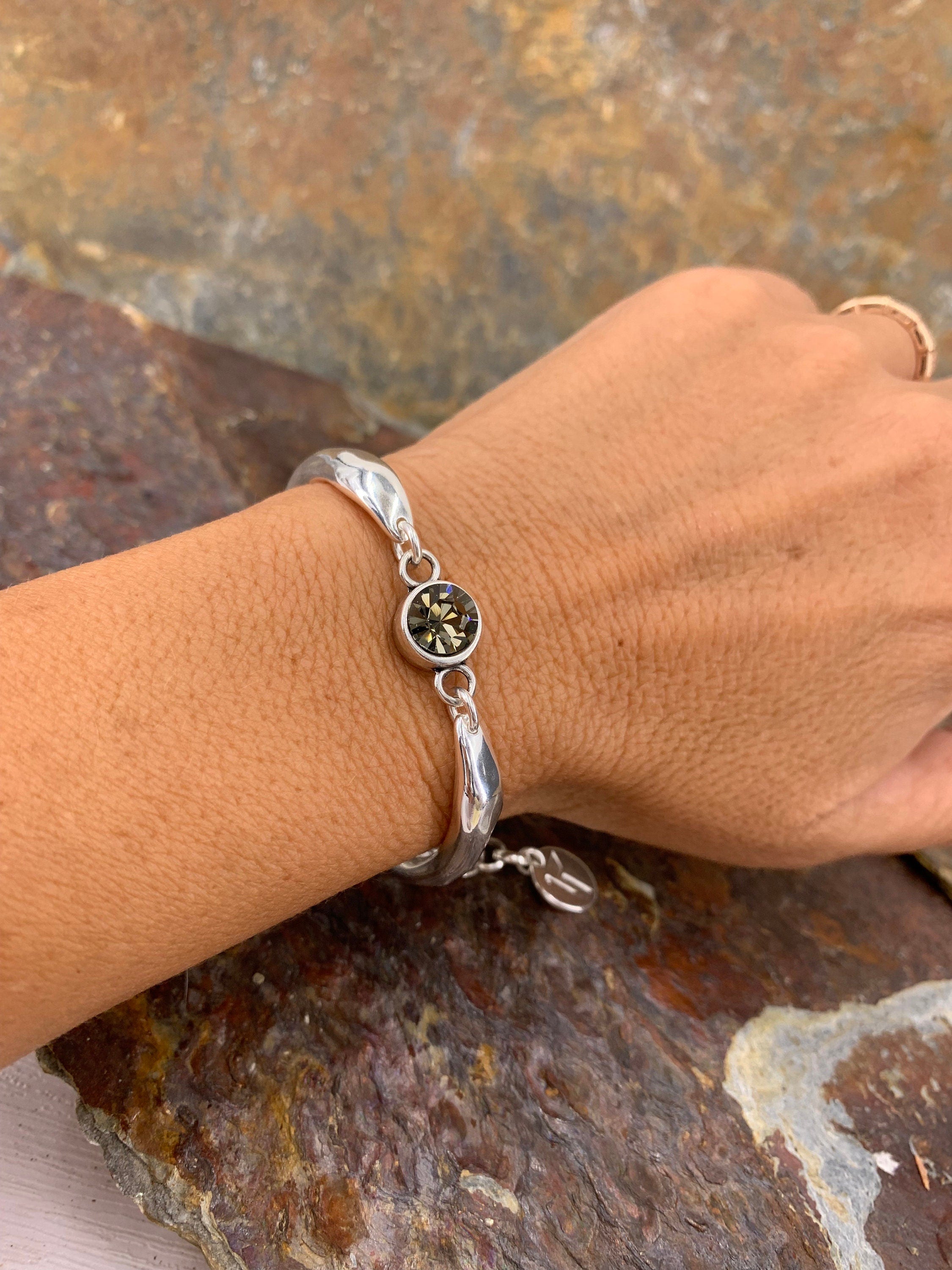 Chunky chain half cuff silver bracelet with Swarovski crystal, silver chain bracelet, statement bracelet, style bracelet
