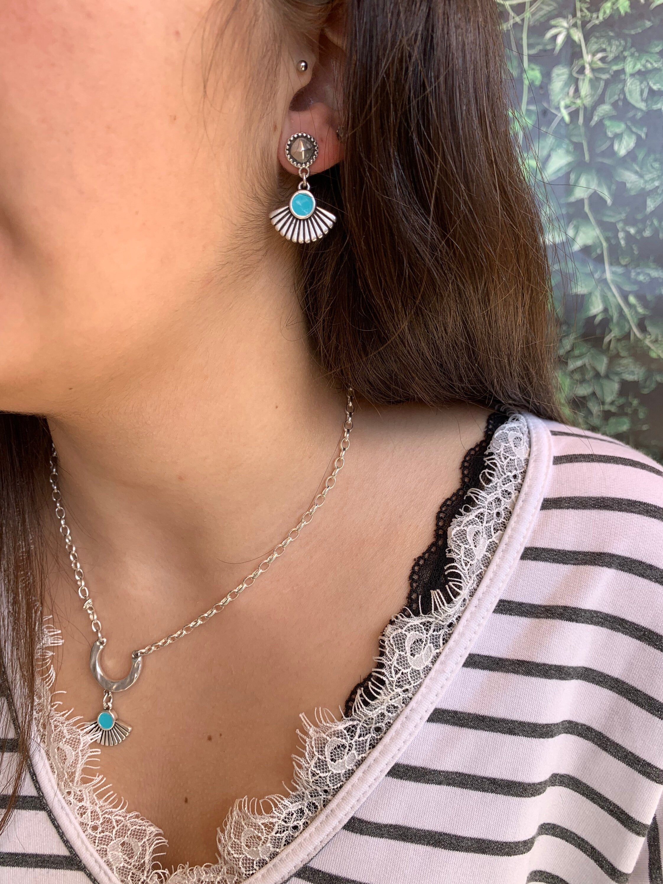 Boho Tribal Earrings – Turquoise Enamel & Silver – hypoallergenic – Handmade Kukuri Jewelry - everyday