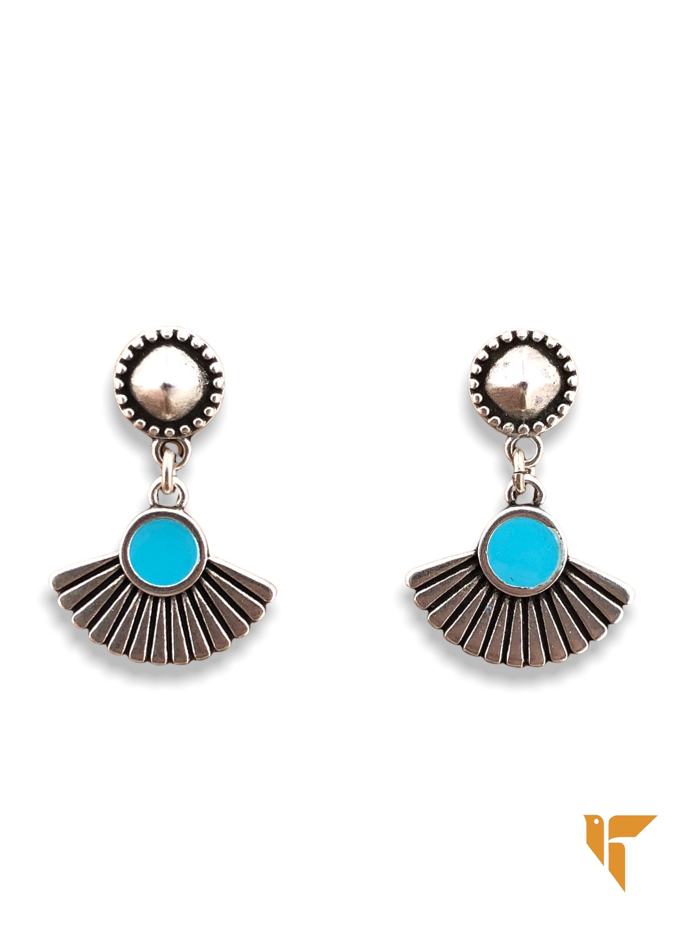 Boho Tribal Earrings – Turquoise Enamel & Silver – hypoallergenic – Handmade Kukuri Jewelry - everyday