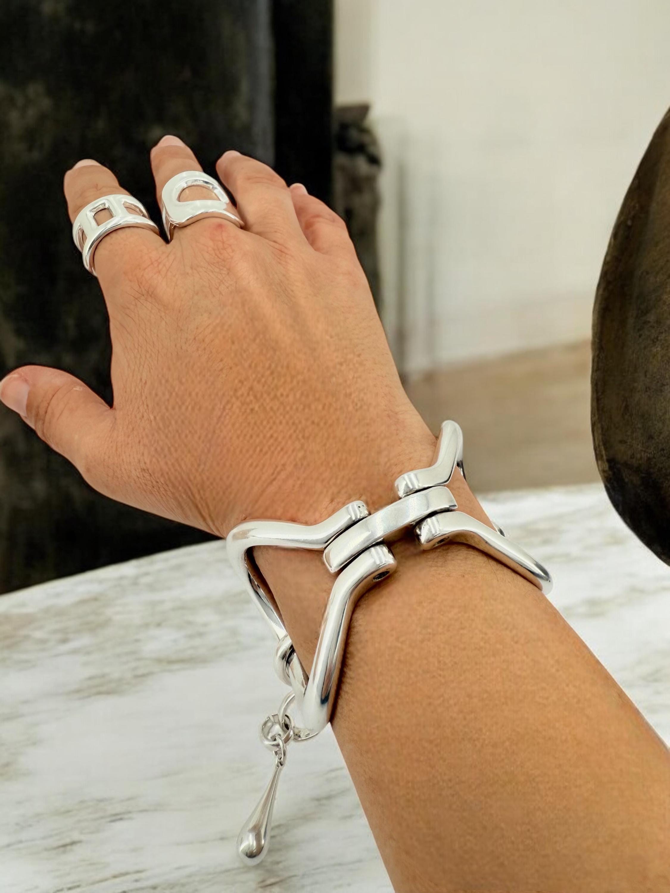 Silver bracelet, chunky silver cuff, bold chain bracelet, uno de 50 style, gift for her, hypoallergenic, high-quality silver-plated zamak