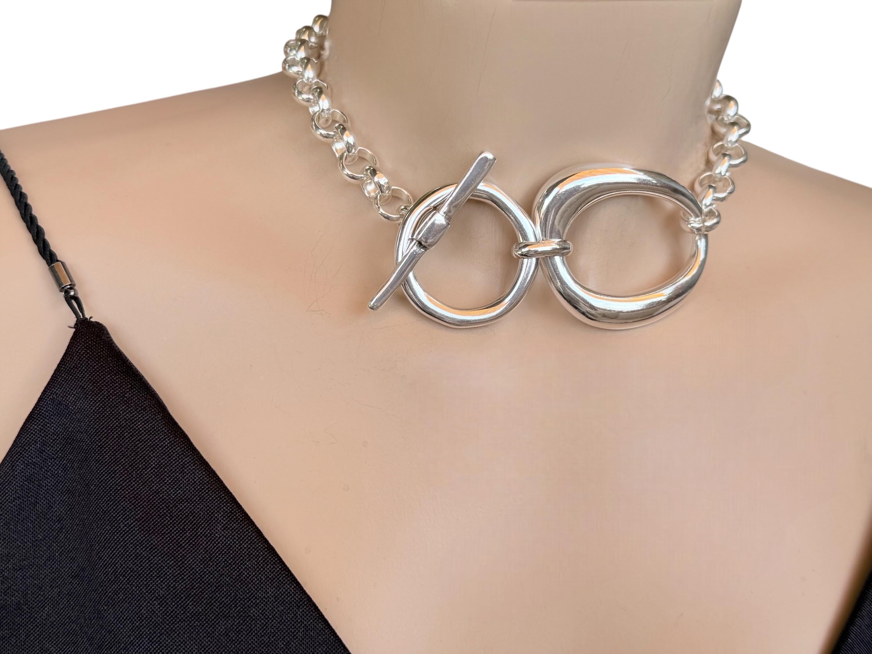 Statement chunky silver chain choker, silver rolo toggle necklace, big pendant choker, silver heavyweight chain necklace, uno de 50 style,