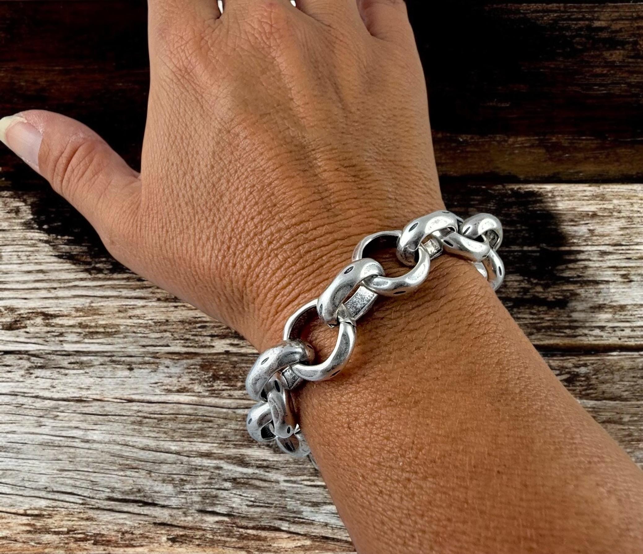 Chunky Silver Chain Bracelet – 15 mm Solid Links – Toggle Clasp – Heavyweight Statement Jewelry – Uno de 50 Inspired – Custom Fit Gift