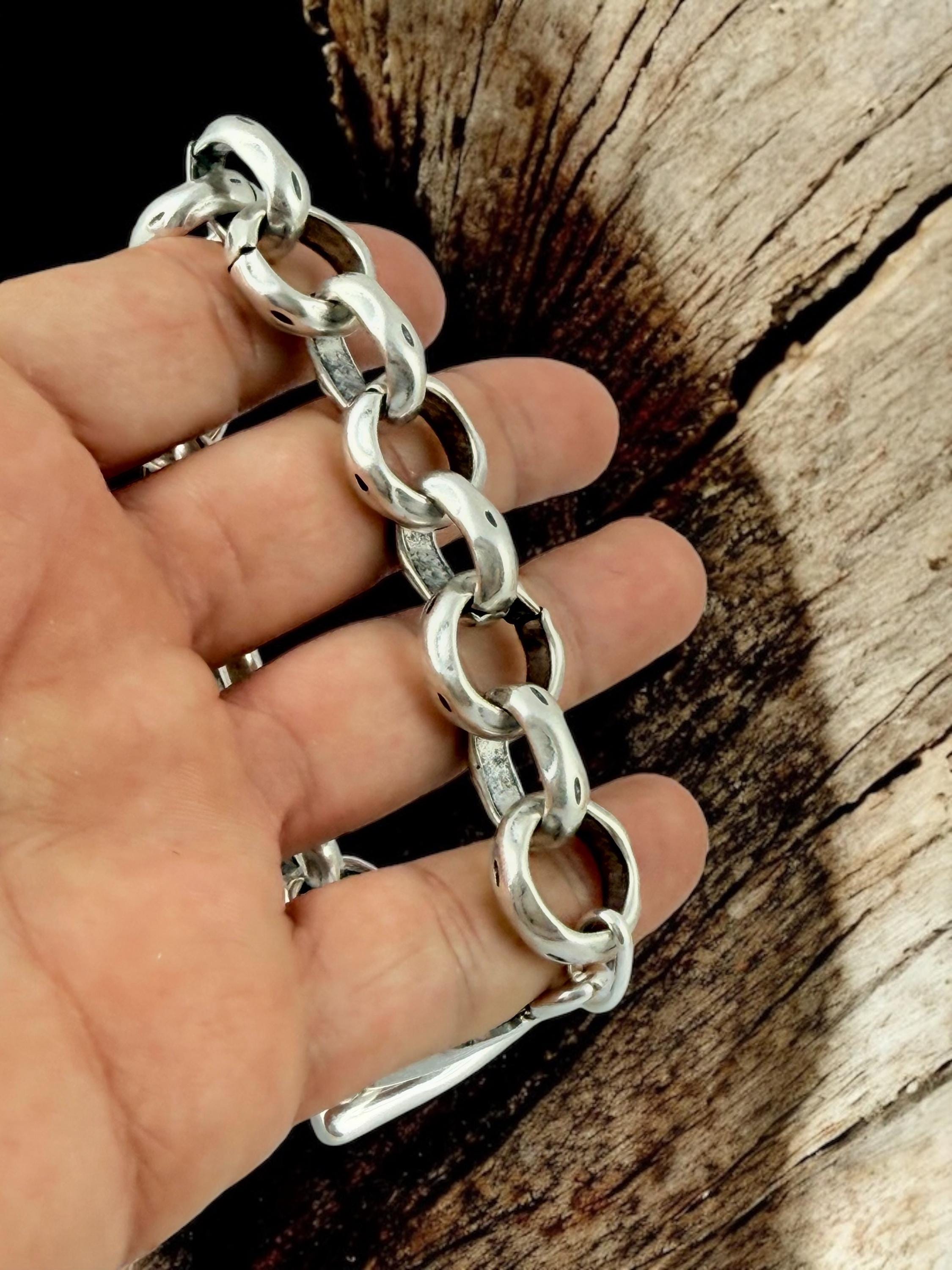 Chunky Silver Chain Bracelet – 15 mm Solid Links – Toggle Clasp – Heavyweight Statement Jewelry – Uno de 50 Inspired – Custom Fit Gift