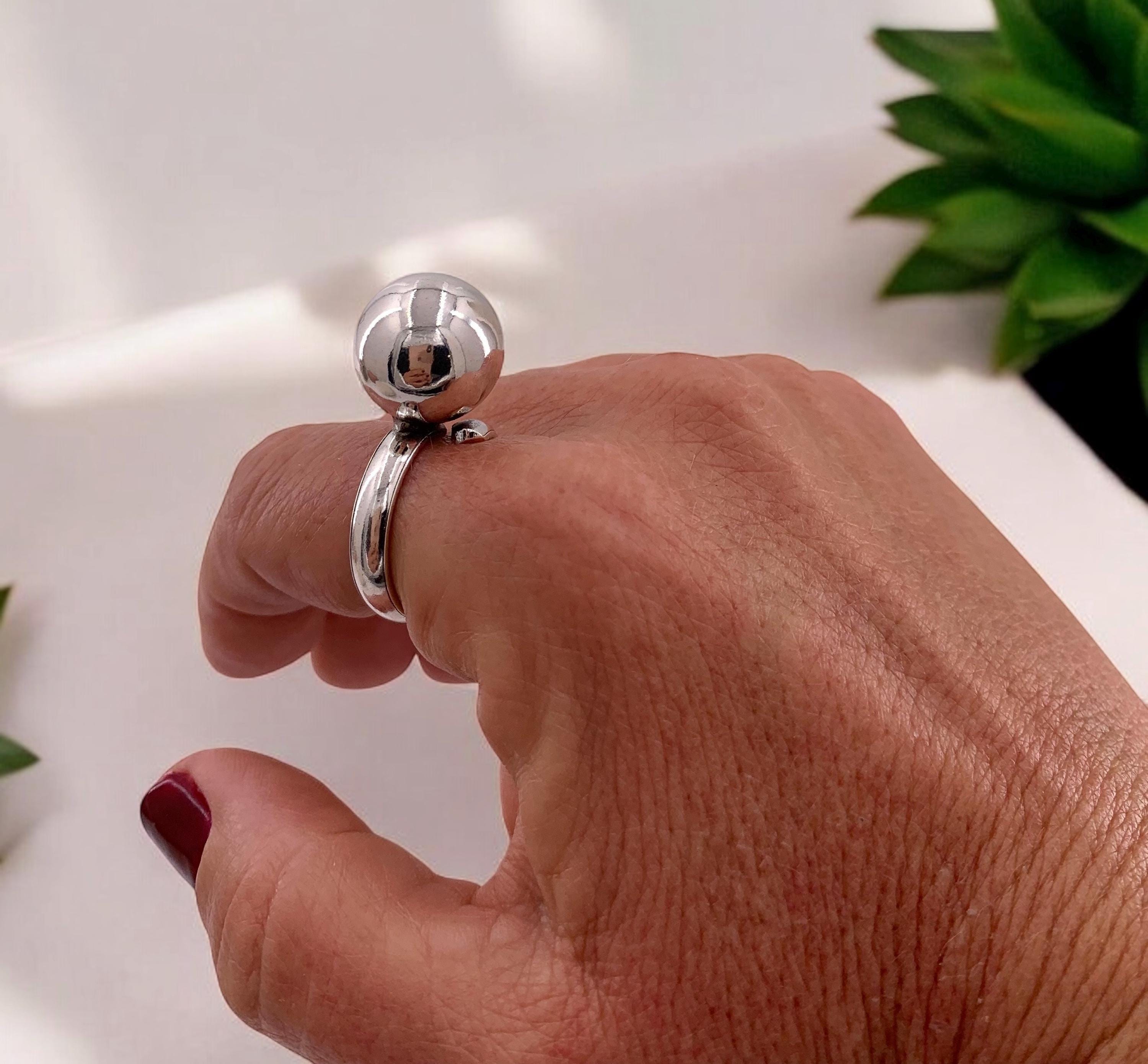 Anillo grueso, anillo de plata con bola voluminosa, anillo de bola de plata grande, anillo llamativo, anillo estilo uno de 50,