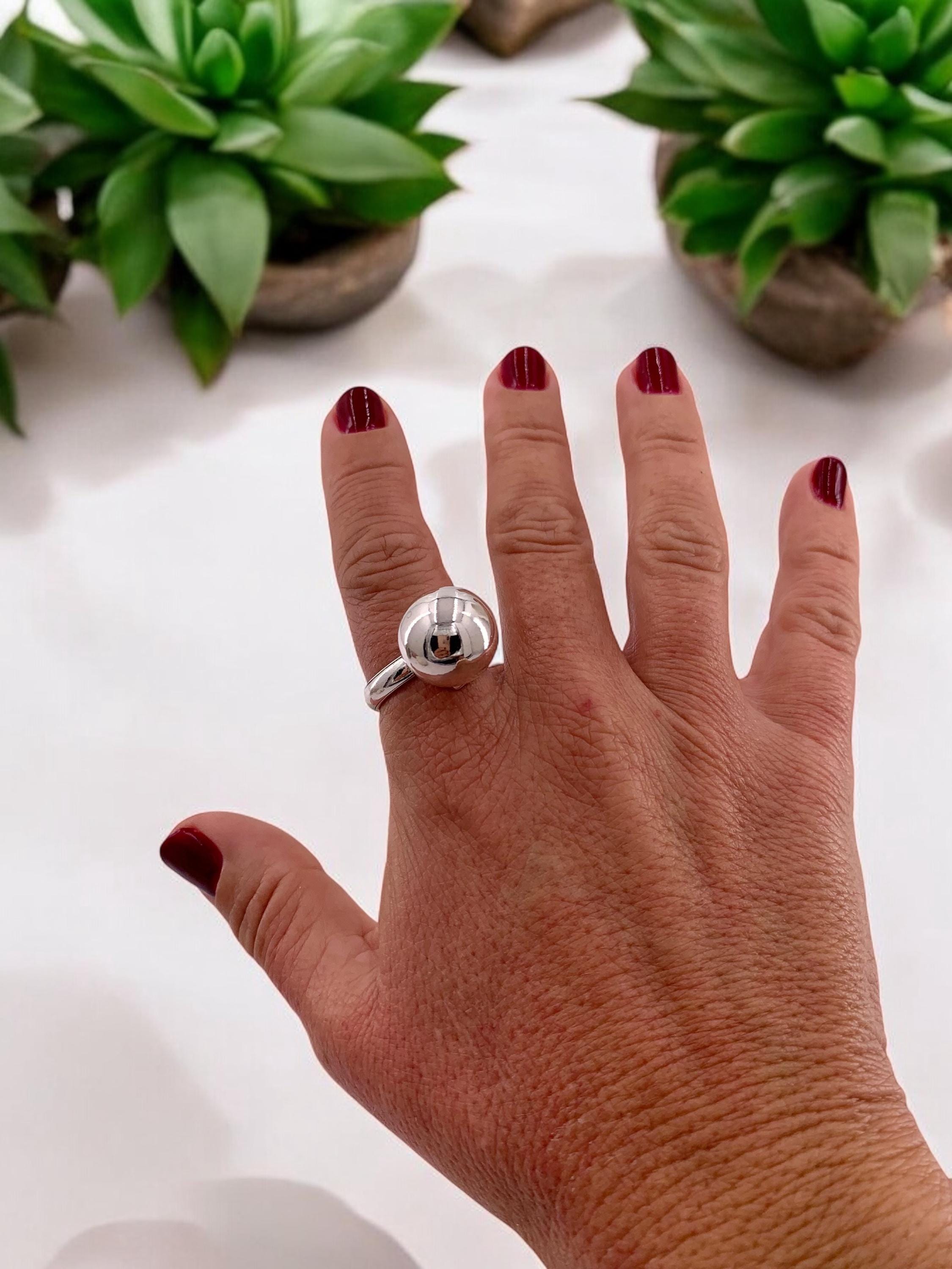 Anillo grueso, anillo de plata con bola voluminosa, anillo de bola de plata grande, anillo llamativo, anillo estilo uno de 50,