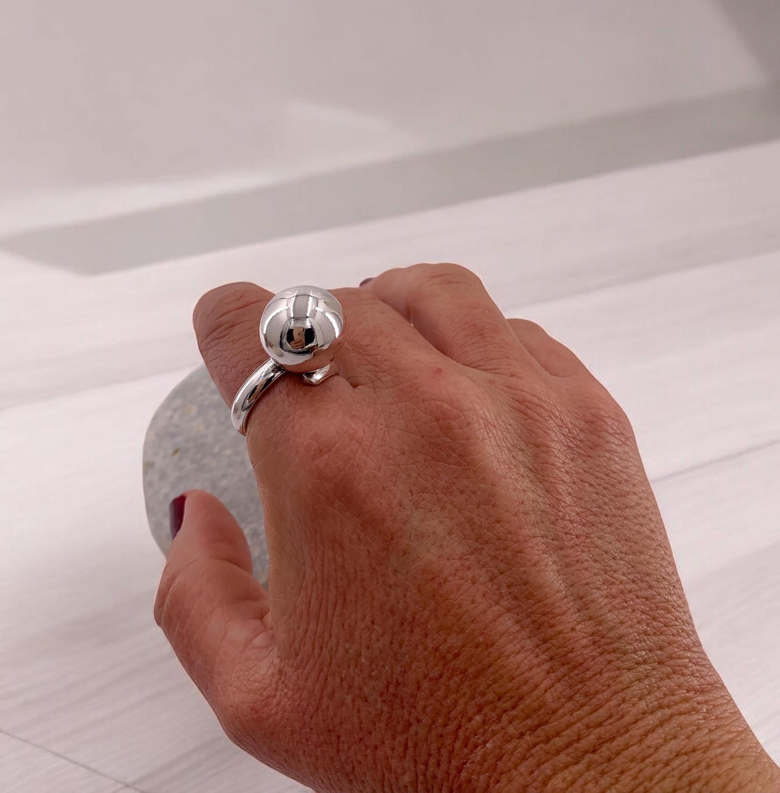 Anillo grueso, anillo de plata con bola voluminosa, anillo de bola de plata grande, anillo llamativo, anillo estilo uno de 50,
