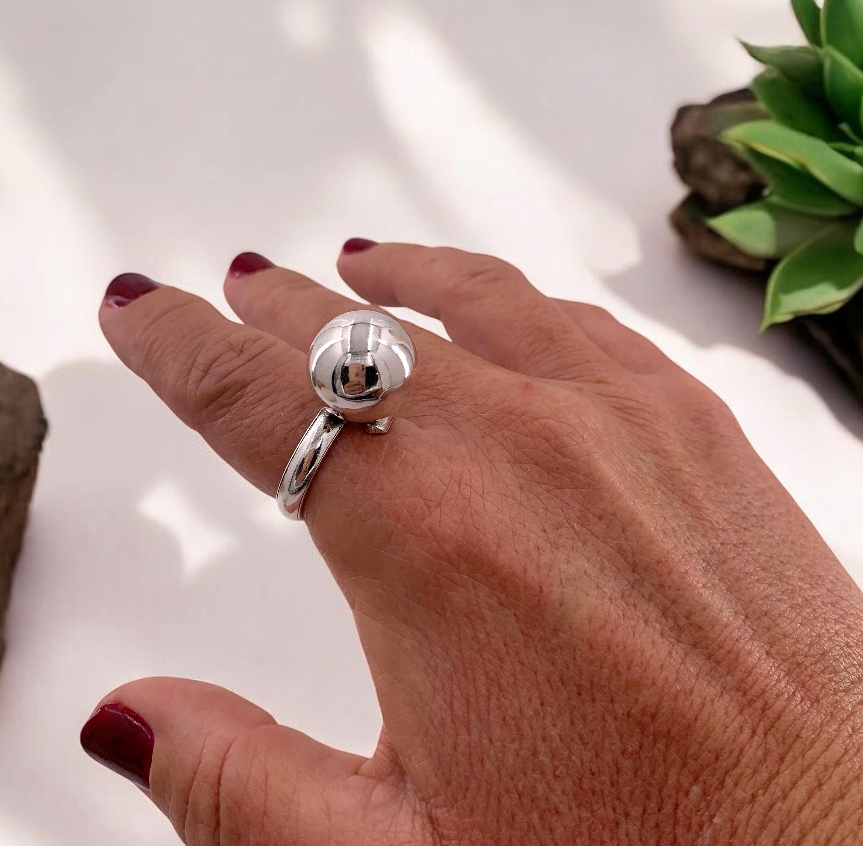 Anillo grueso, anillo de plata con bola voluminosa, anillo de bola de plata grande, anillo llamativo, anillo estilo uno de 50,