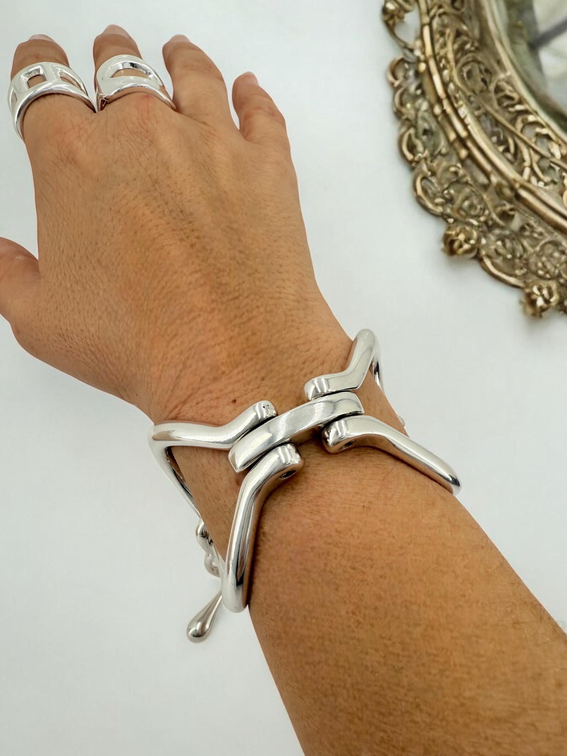 Silver bracelet, chunky silver cuff, bold chain bracelet, uno de 50 style, gift for her, hypoallergenic, high-quality silver-plated zamak