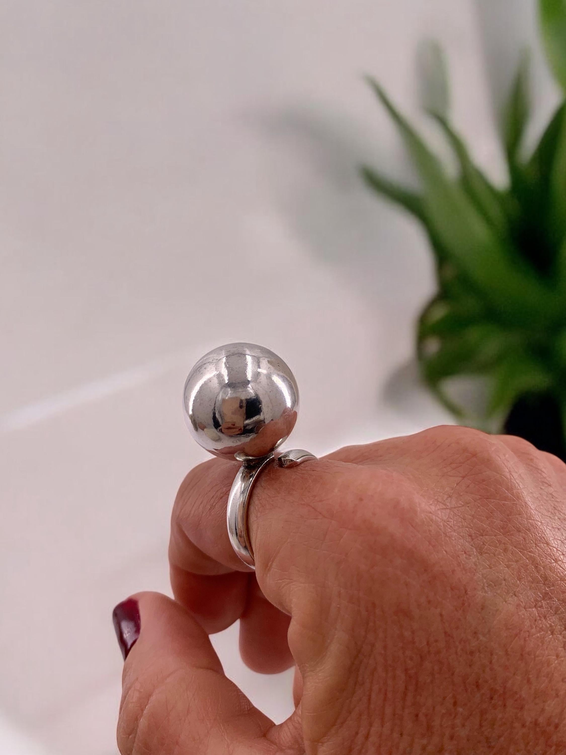 Anillo grueso, anillo de plata con bola voluminosa, anillo de bola de plata grande, anillo llamativo, anillo estilo uno de 50,