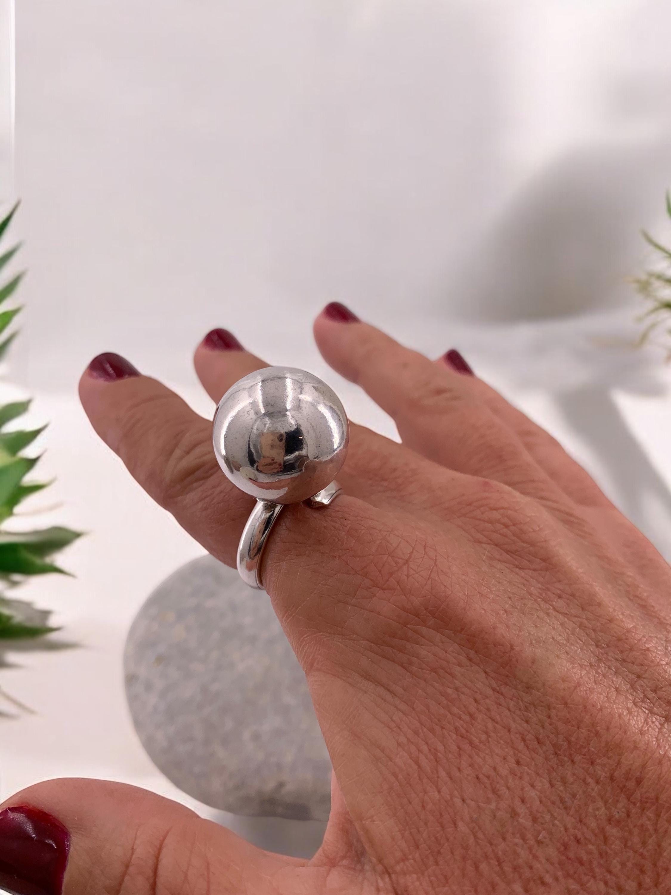 Anillo grueso, anillo de plata con bola voluminosa, anillo de bola de plata grande, anillo llamativo, anillo estilo uno de 50,