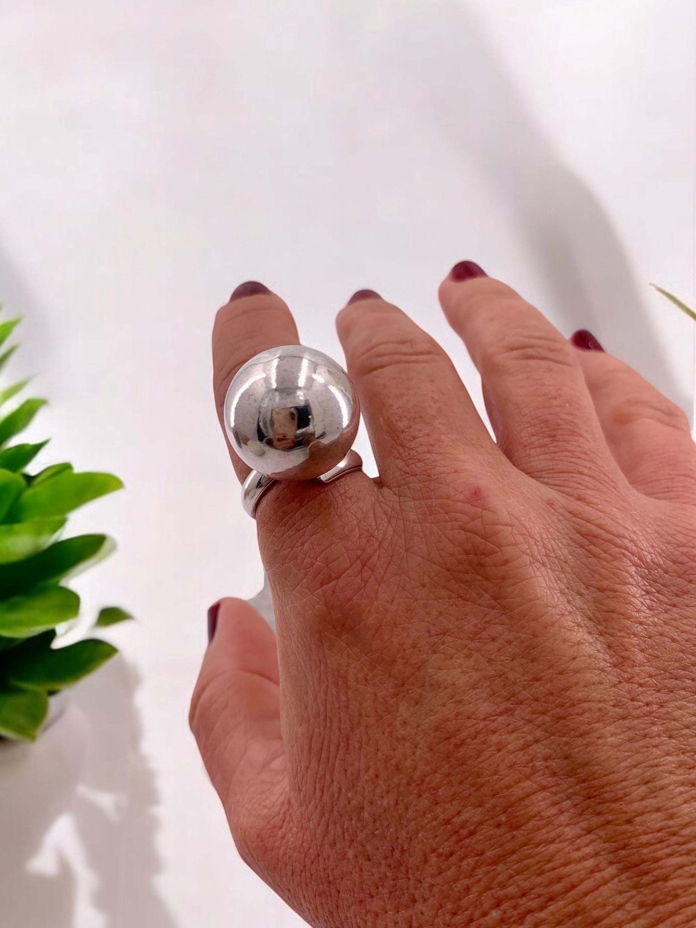 Anillo grueso, anillo de plata con bola voluminosa, anillo de bola de plata grande, anillo llamativo, anillo estilo uno de 50,