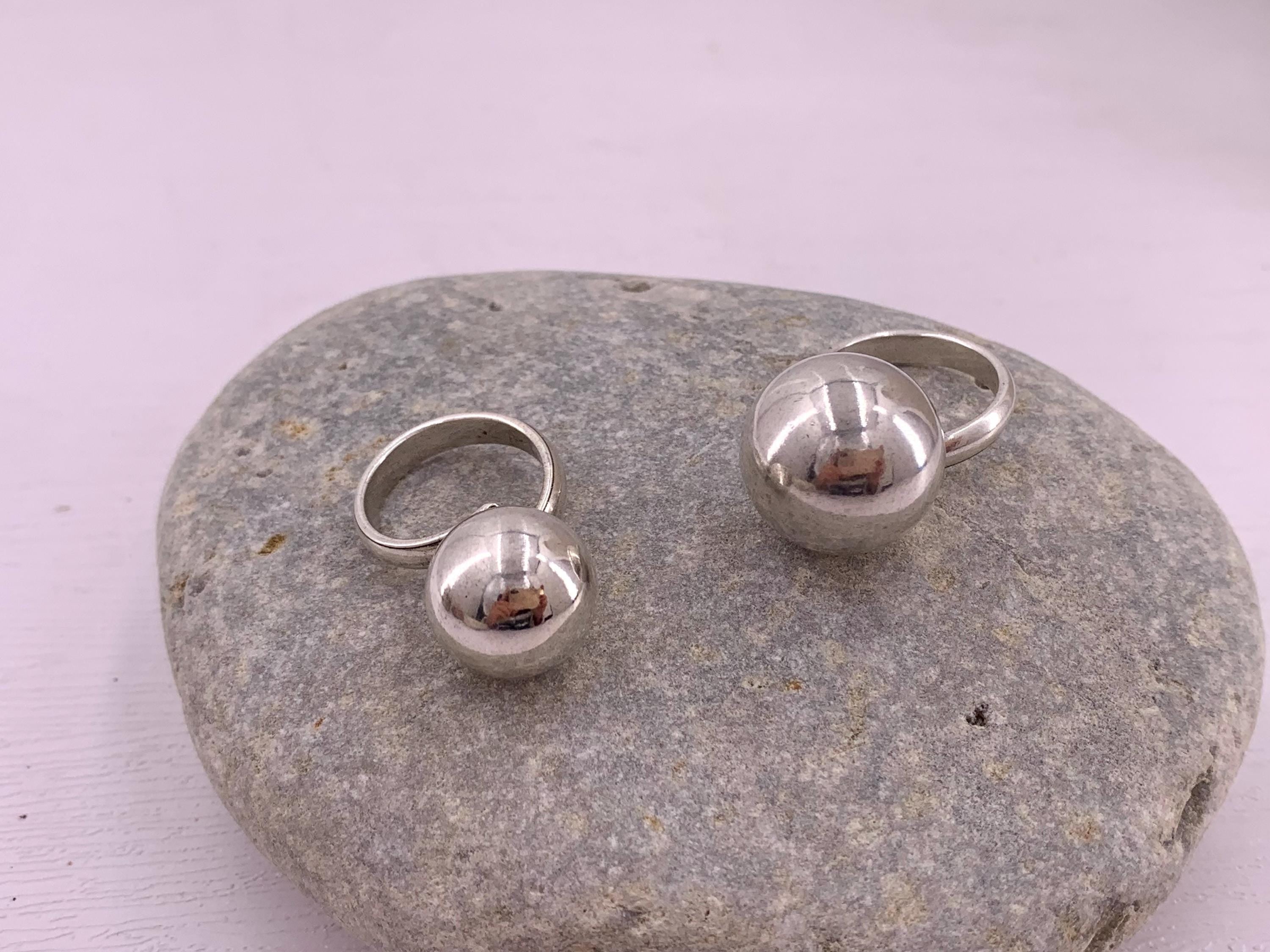 Anillo grueso, anillo de plata con bola voluminosa, anillo de bola de plata grande, anillo llamativo, anillo estilo uno de 50,