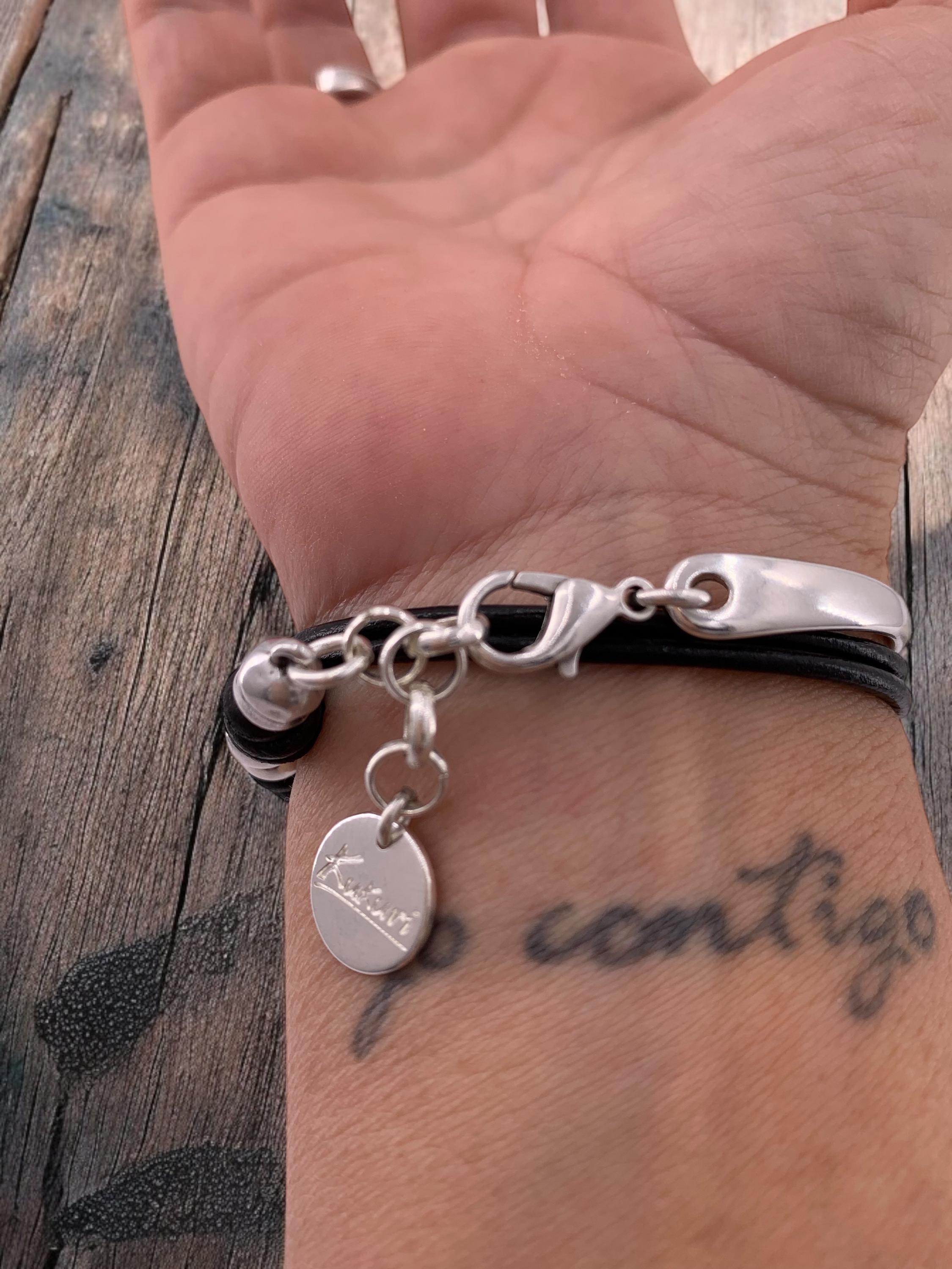 Boho Double-Wrap Leather Bracelet – Silver-Plated Half Cuff & Charms – Handmade Uno de 50 Style Jewelry - gift for her - layering design