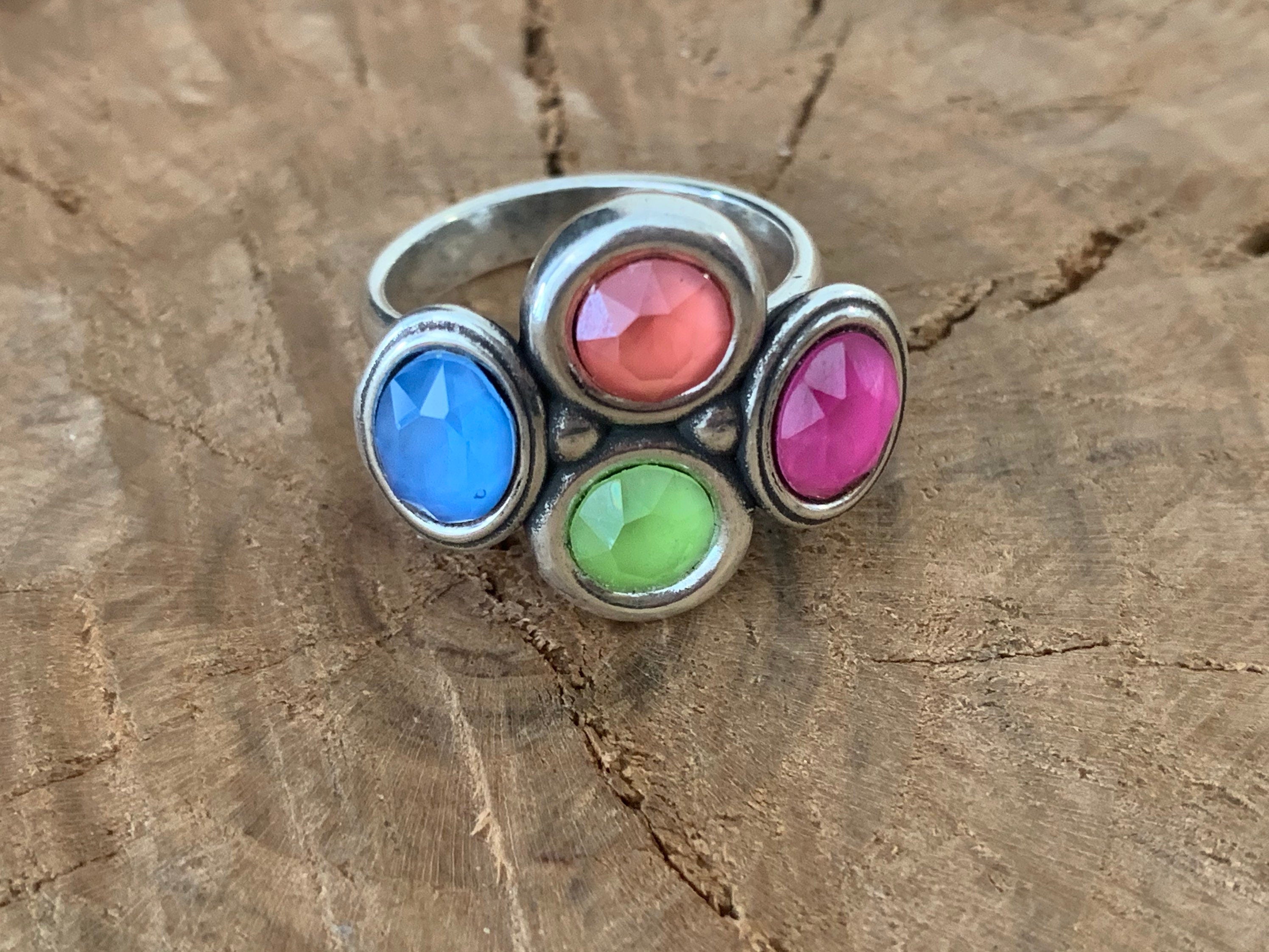 Chunky Swarovski Crystal Ring – Adjustable Silver Statement Band – Colorful Gemstone Uno de 50 Style - oversized jewelry- gift for her