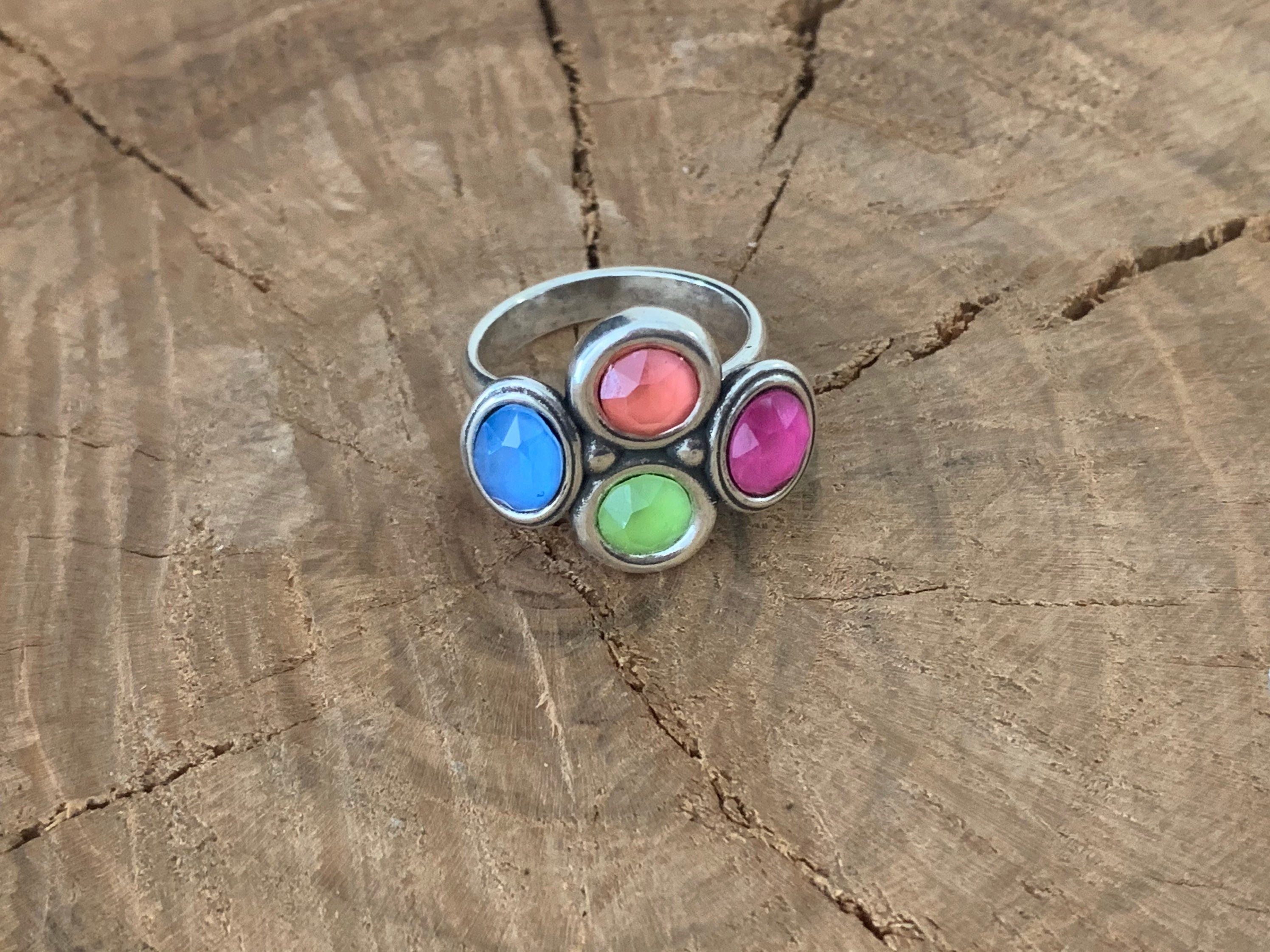 Chunky Swarovski Crystal Ring – Adjustable Silver Statement Band – Colorful Gemstone Uno de 50 Style - oversized jewelry- gift for her