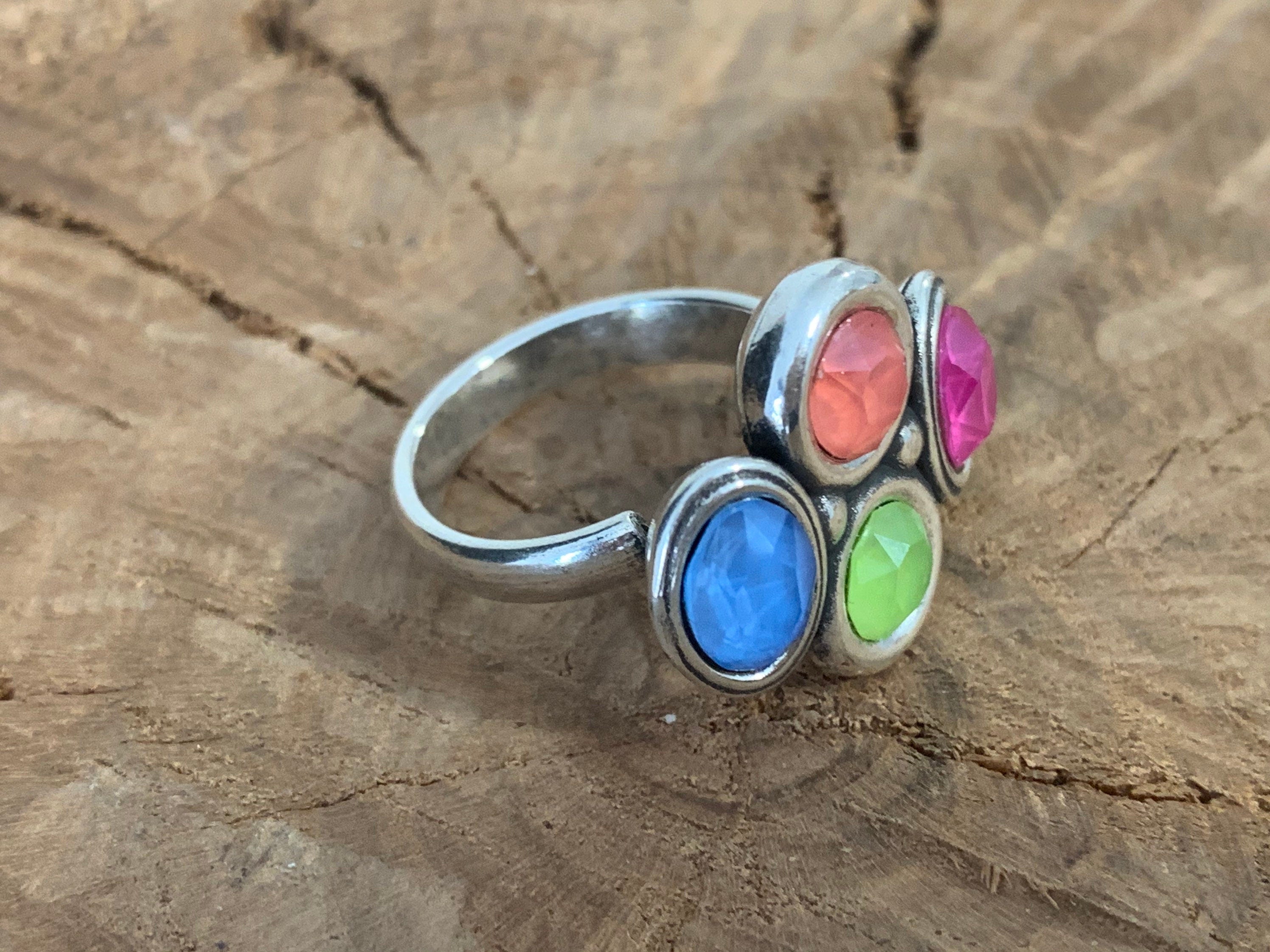 Chunky Swarovski Crystal Ring – Adjustable Silver Statement Band – Colorful Gemstone Uno de 50 Style - oversized jewelry- gift for her