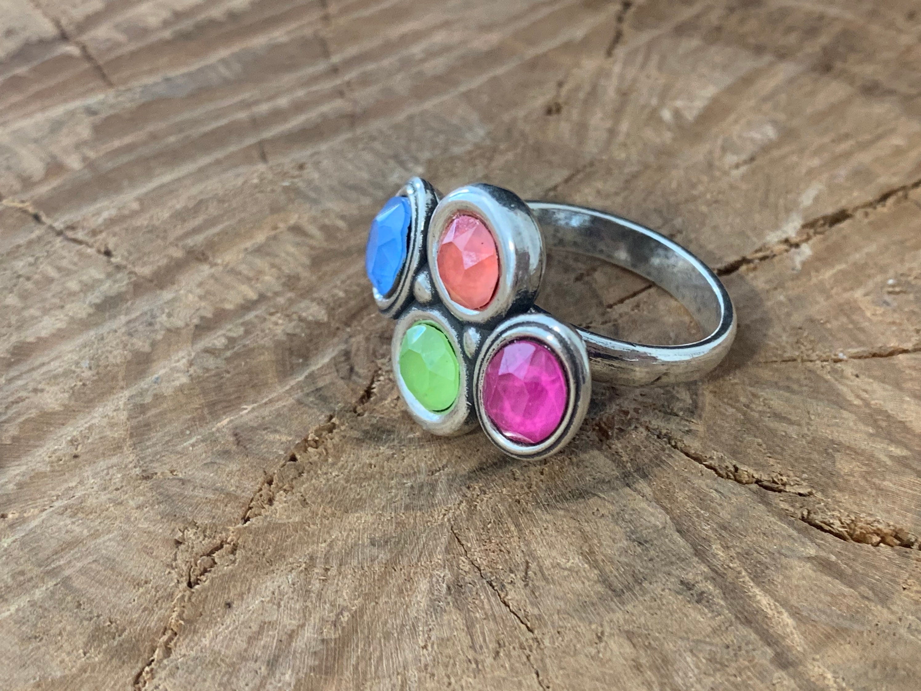 Chunky Swarovski Crystal Ring – Adjustable Silver Statement Band – Colorful Gemstone Uno de 50 Style - oversized jewelry- gift for her