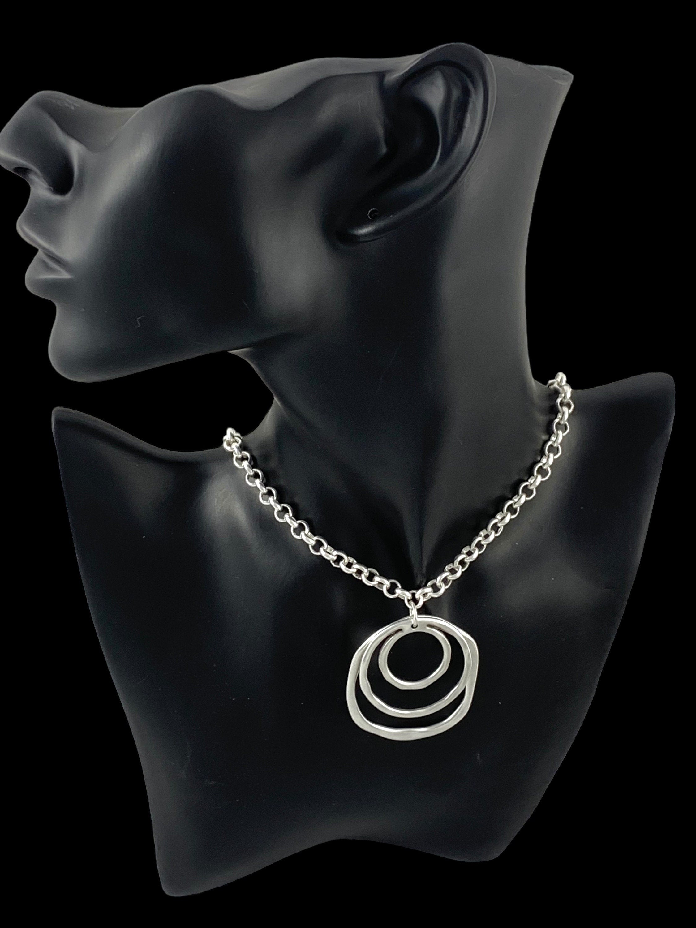 chunky silver rolo chain necklace with statement shell and circles pendant, bold chain necklace, unique birthday present for women,