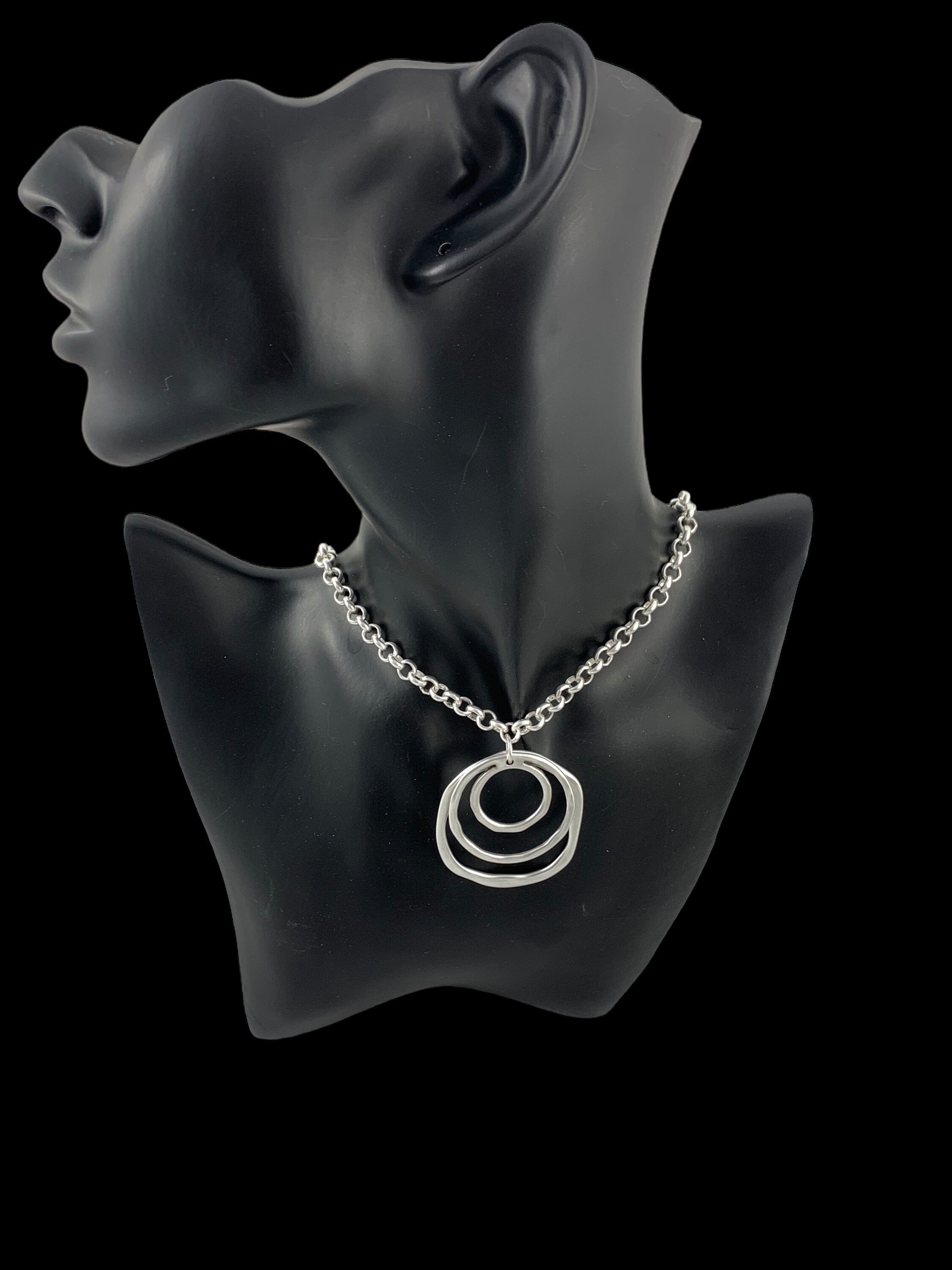 chunky silver rolo chain necklace with statement shell and circles pendant, bold chain necklace, unique birthday present for women,