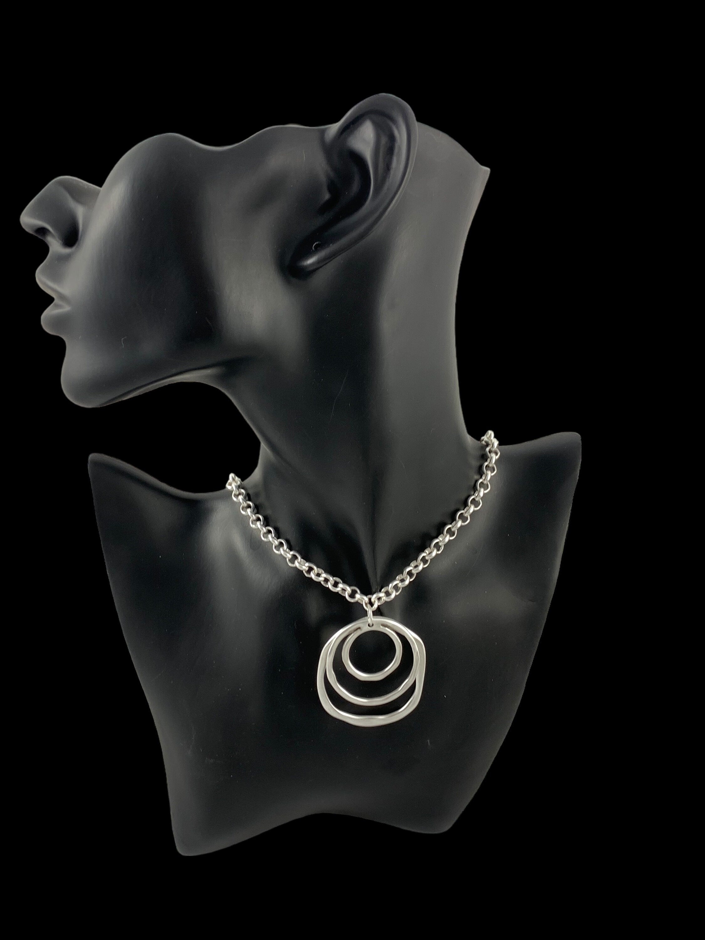 chunky silver rolo chain necklace with statement shell and circles pendant, bold chain necklace, unique birthday present for women,