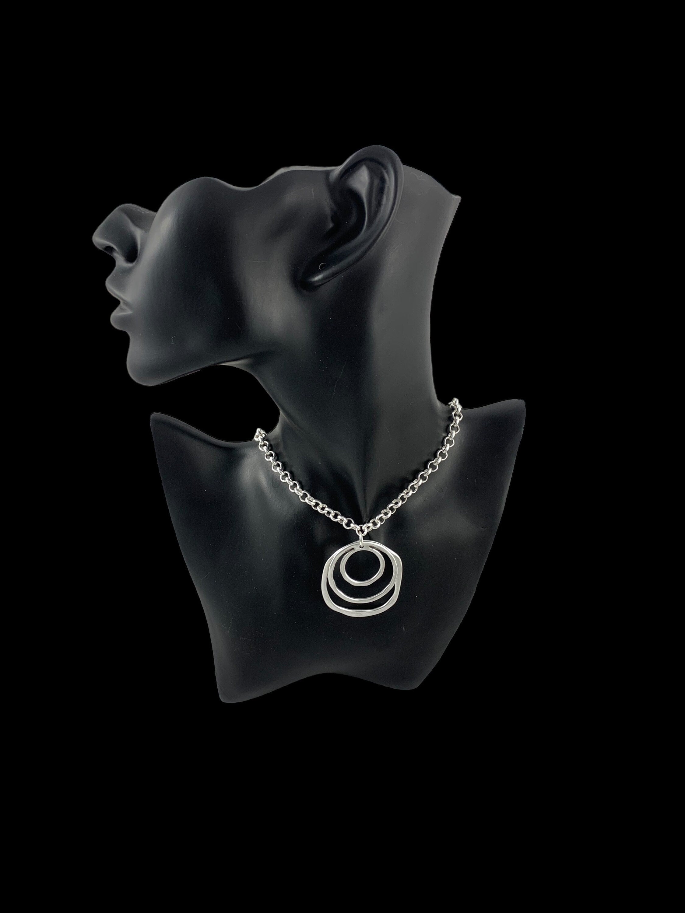 chunky silver rolo chain necklace with statement shell and circles pendant, bold chain necklace, unique birthday present for women,
