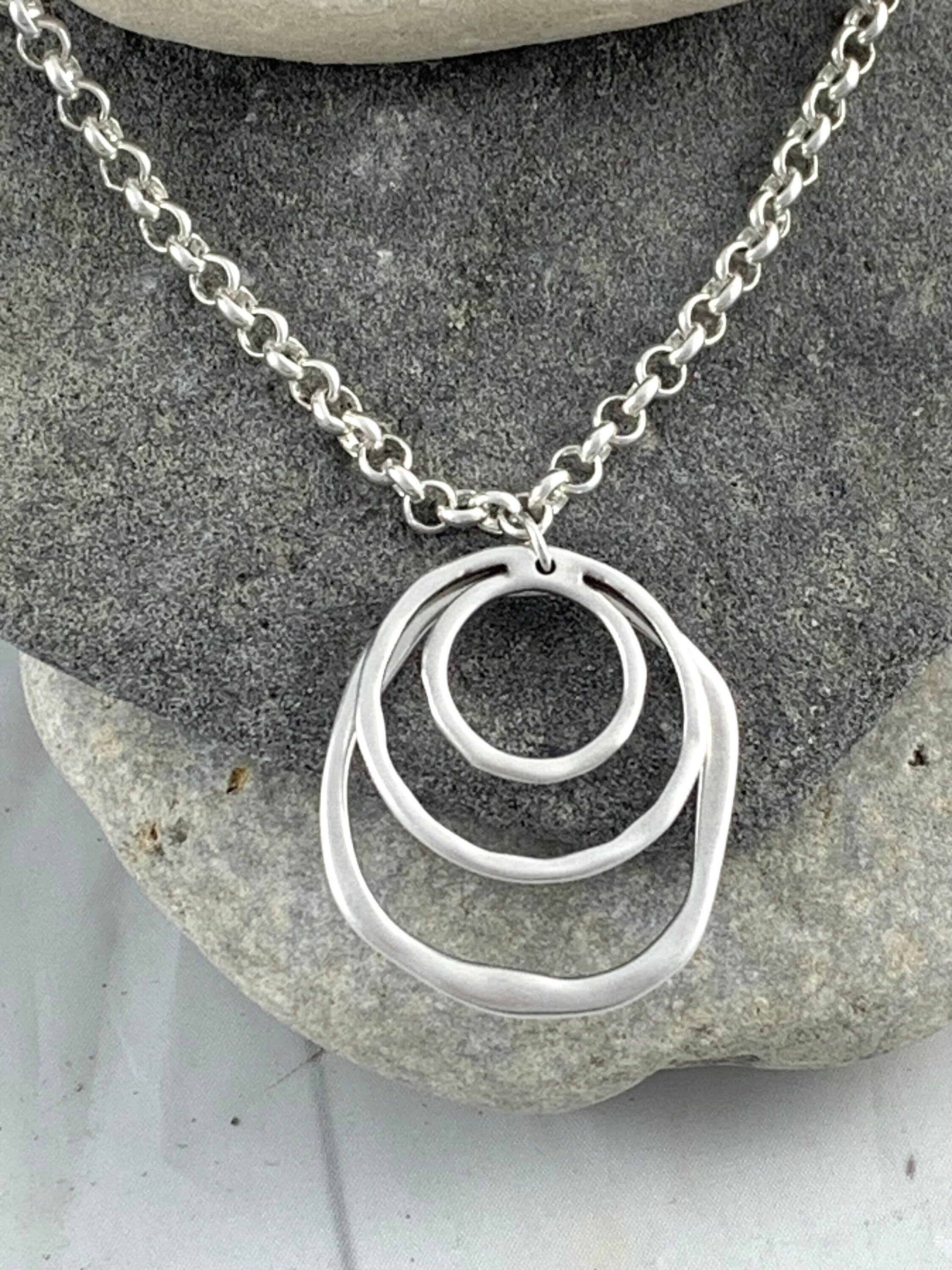 chunky silver rolo chain necklace with statement shell and circles pendant, bold chain necklace, unique birthday present for women,