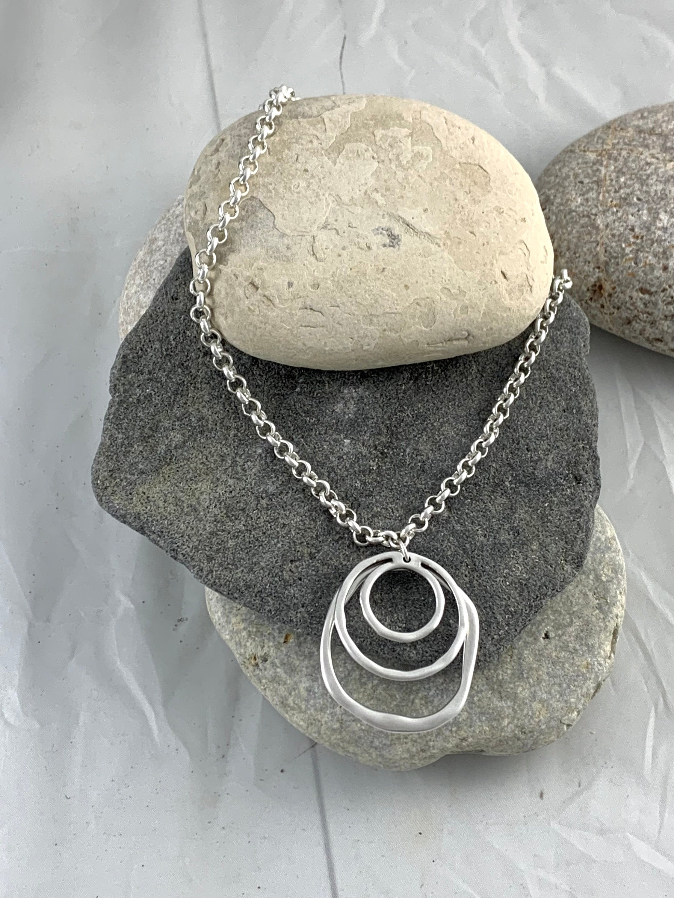 chunky silver rolo chain necklace with statement shell and circles pendant, bold chain necklace, unique birthday present for women,