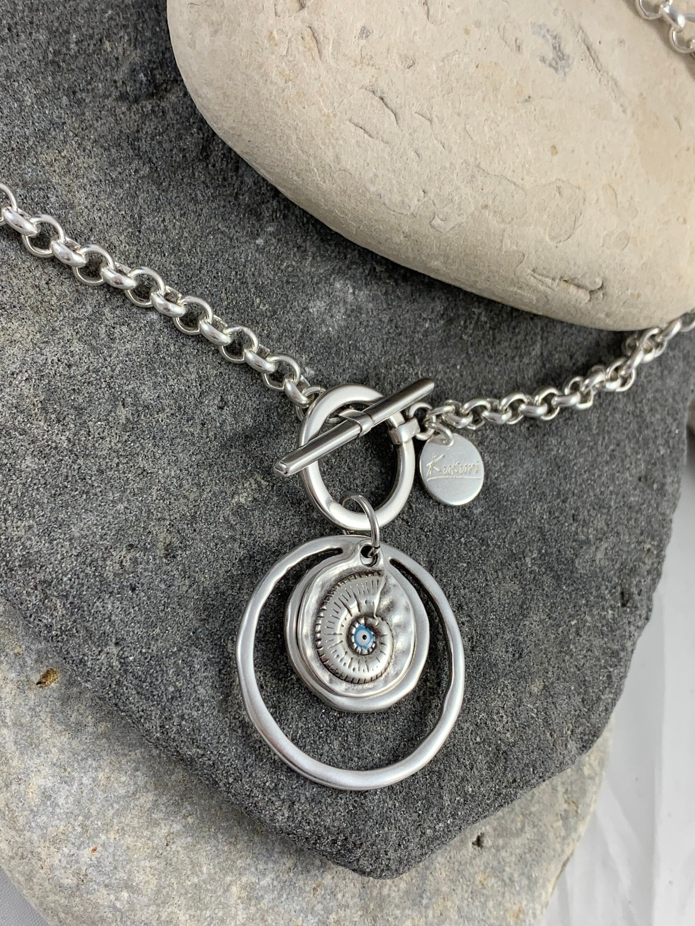 Statement circle pendant chunky silver chain toggle necklace, sisters gift, girlfriend unique birthday present, silver chain toggle necklace