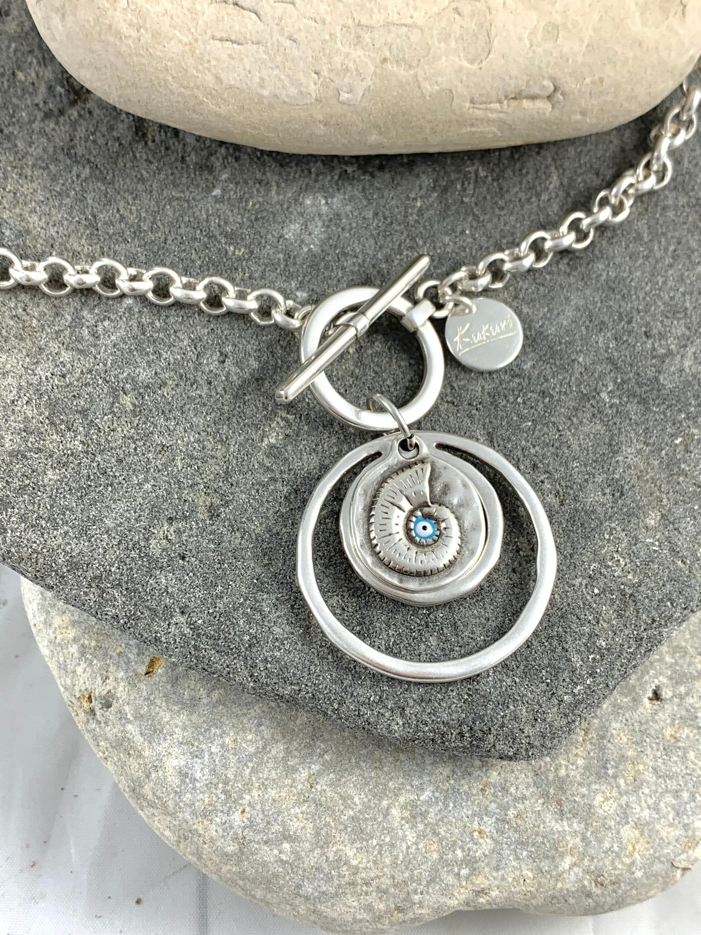 Statement circle pendant chunky silver chain toggle necklace, sisters gift, girlfriend unique birthday present, silver chain toggle necklace