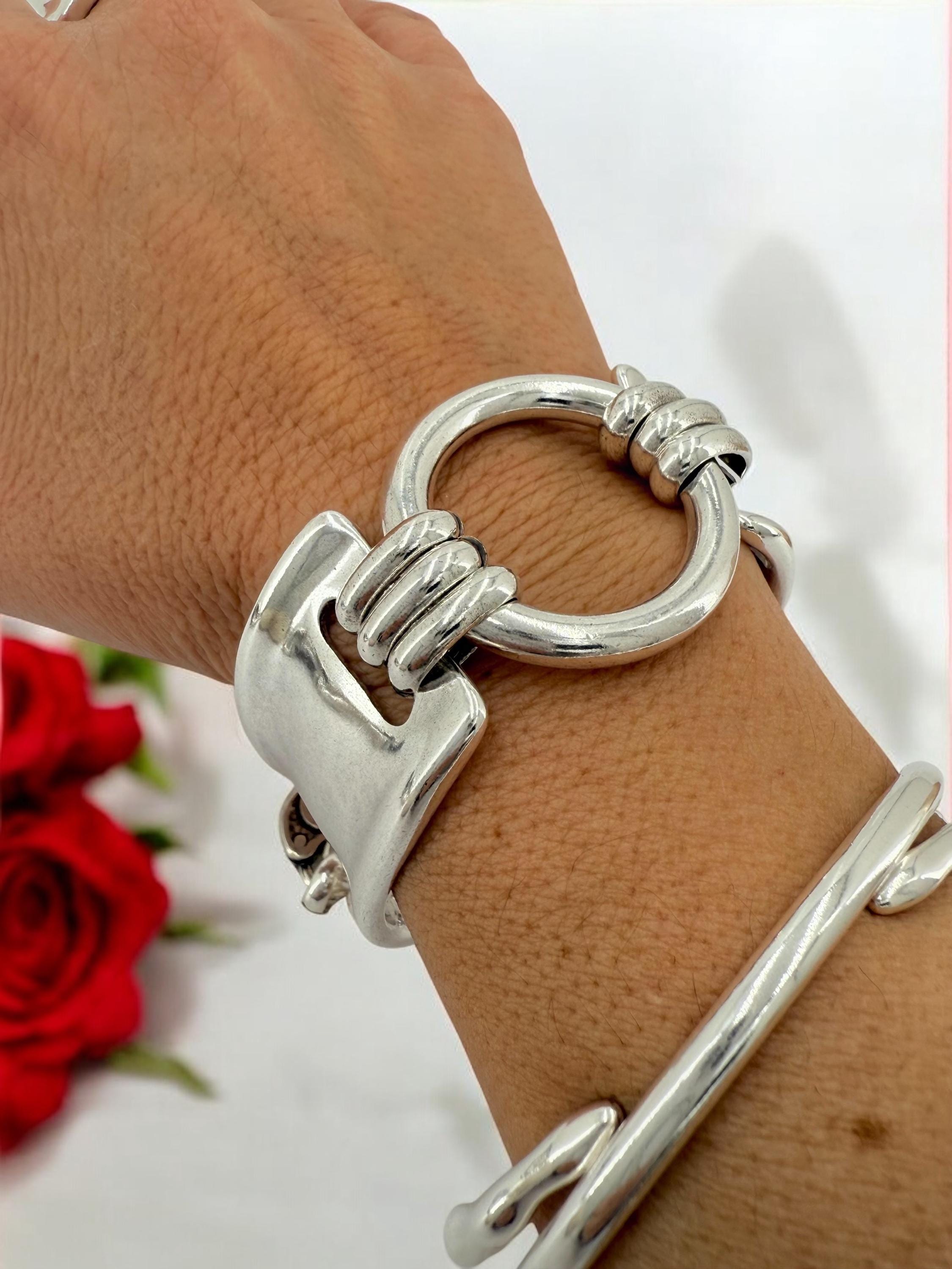 Chunky silver bracelet, cuff bracelet, silver bold bracelet, silver chain bracelet, thick link bracelet, uno de 50 style, statement bracelet