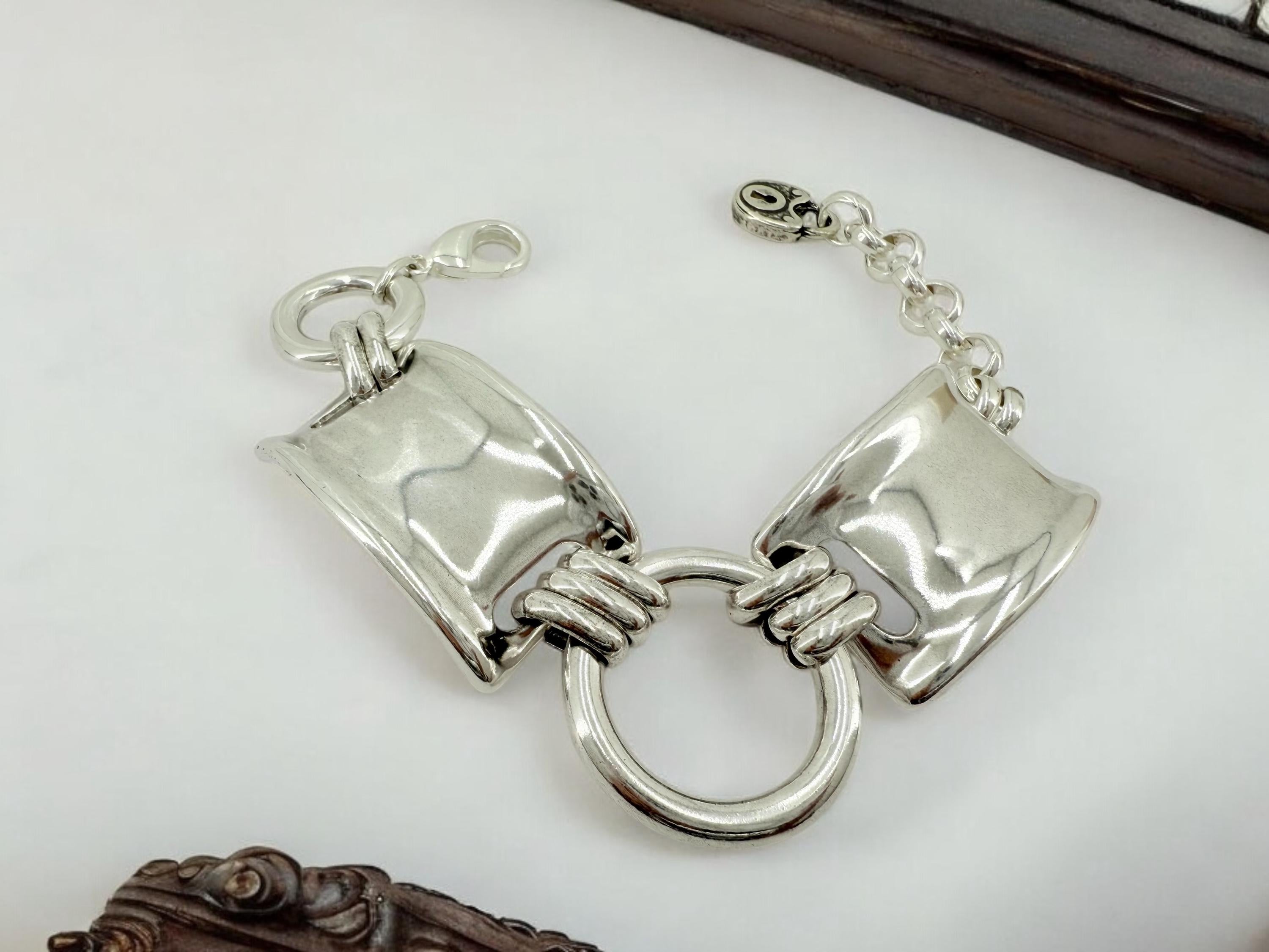 Chunky silver bracelet, cuff bracelet, silver bold bracelet, silver chain bracelet, thick link bracelet, uno de 50 style, statement bracelet