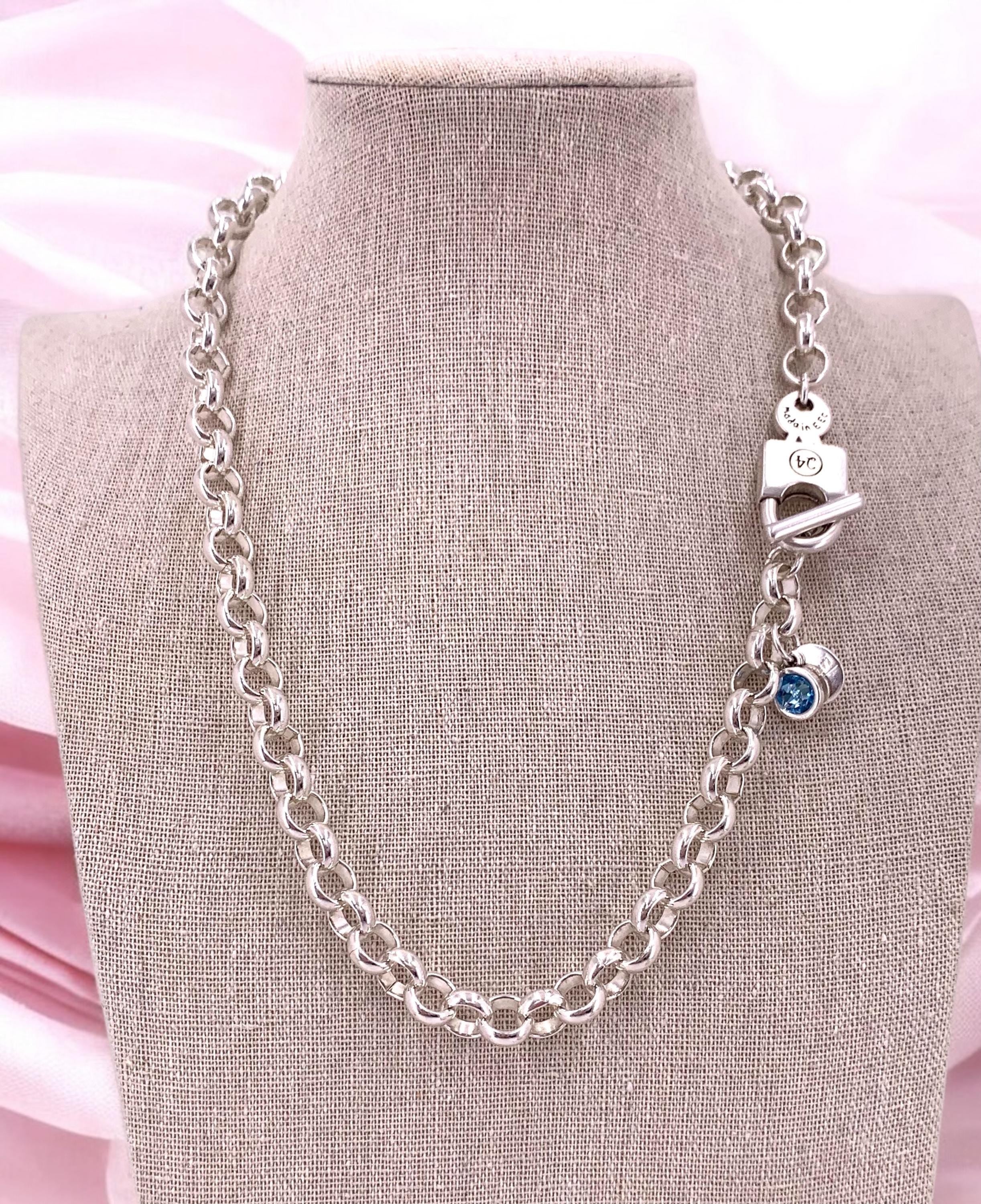 Chunky Silver Padlock chain Necklace – Toggle Clasp with Swarovski Charm – Handmade Statement Jewelry - - gift for her