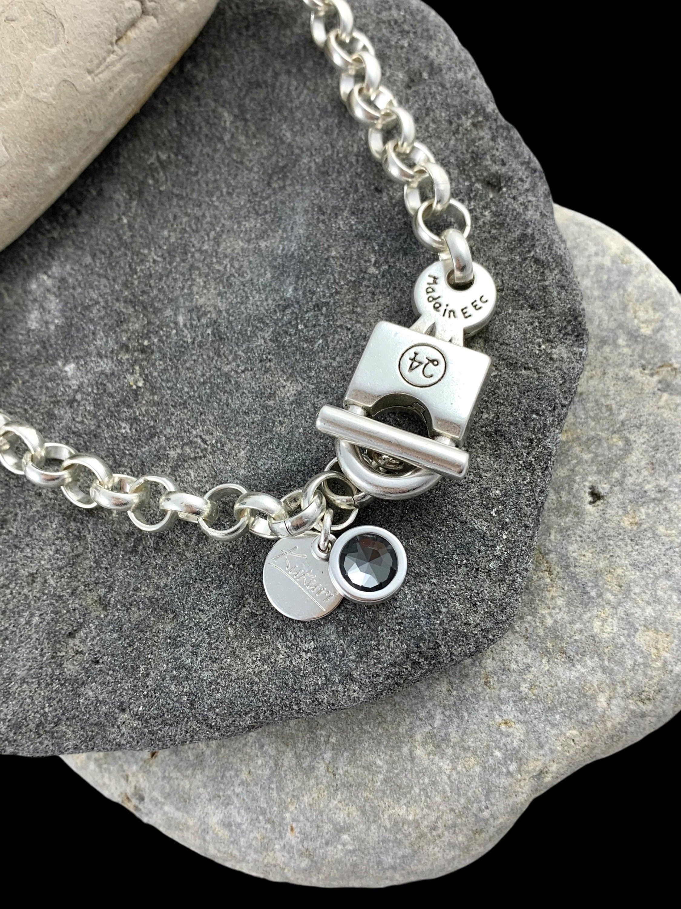Chunky Silver Padlock chain Necklace – Toggle Clasp with Swarovski Charm – Handmade Statement Jewelry - - gift for her