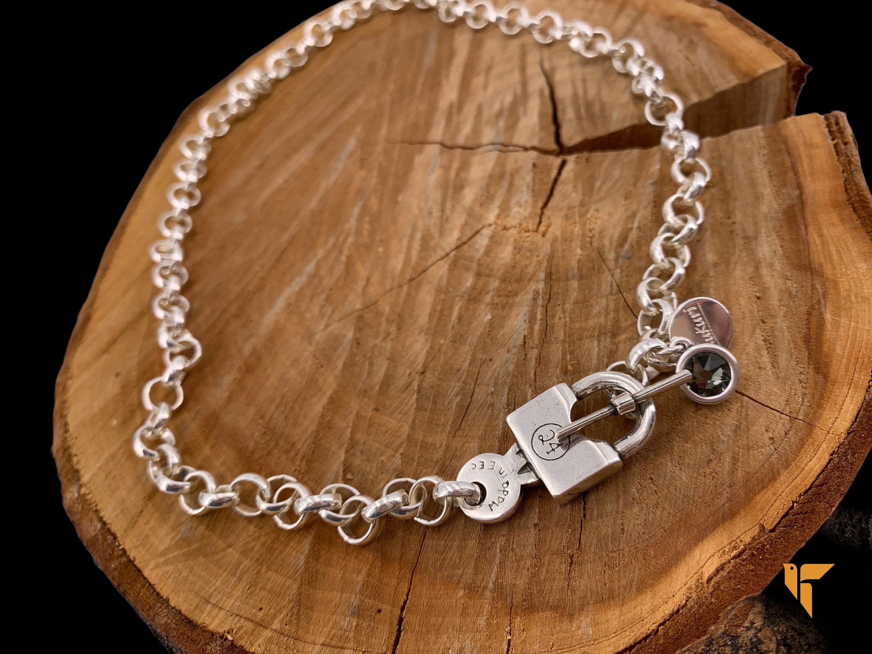 Chunky Silver Padlock chain Necklace – Toggle Clasp with Swarovski Charm – Handmade Statement Jewelry - - gift for her