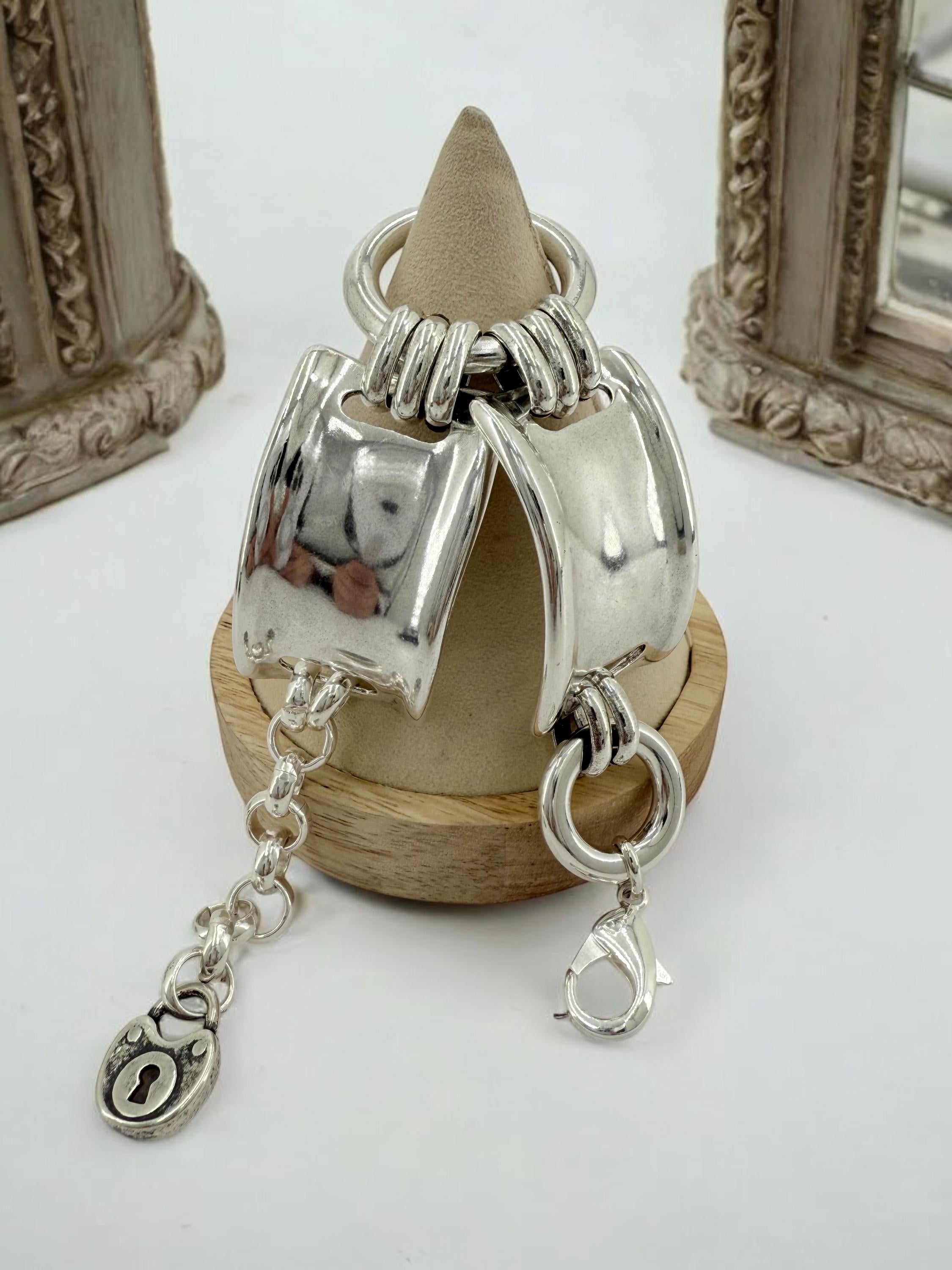 Chunky silver bracelet, cuff bracelet, silver bold bracelet, silver chain bracelet, thick link bracelet, uno de 50 style, statement bracelet