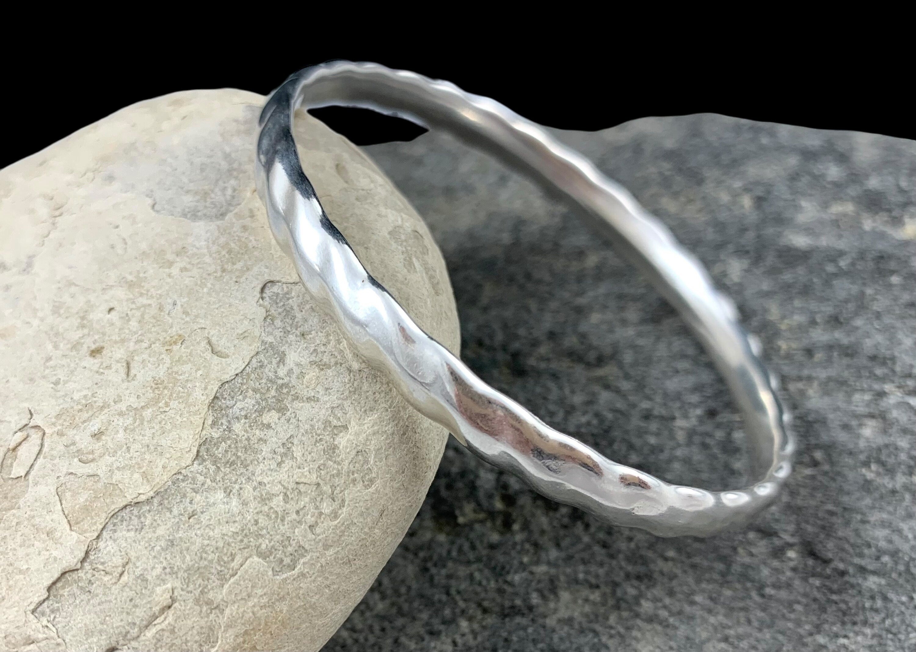antique sterling silver plated hammered bangle, heart engraved bangle, stackable silver bangle bracelet, silver cuff bracelet, rigid bangle
