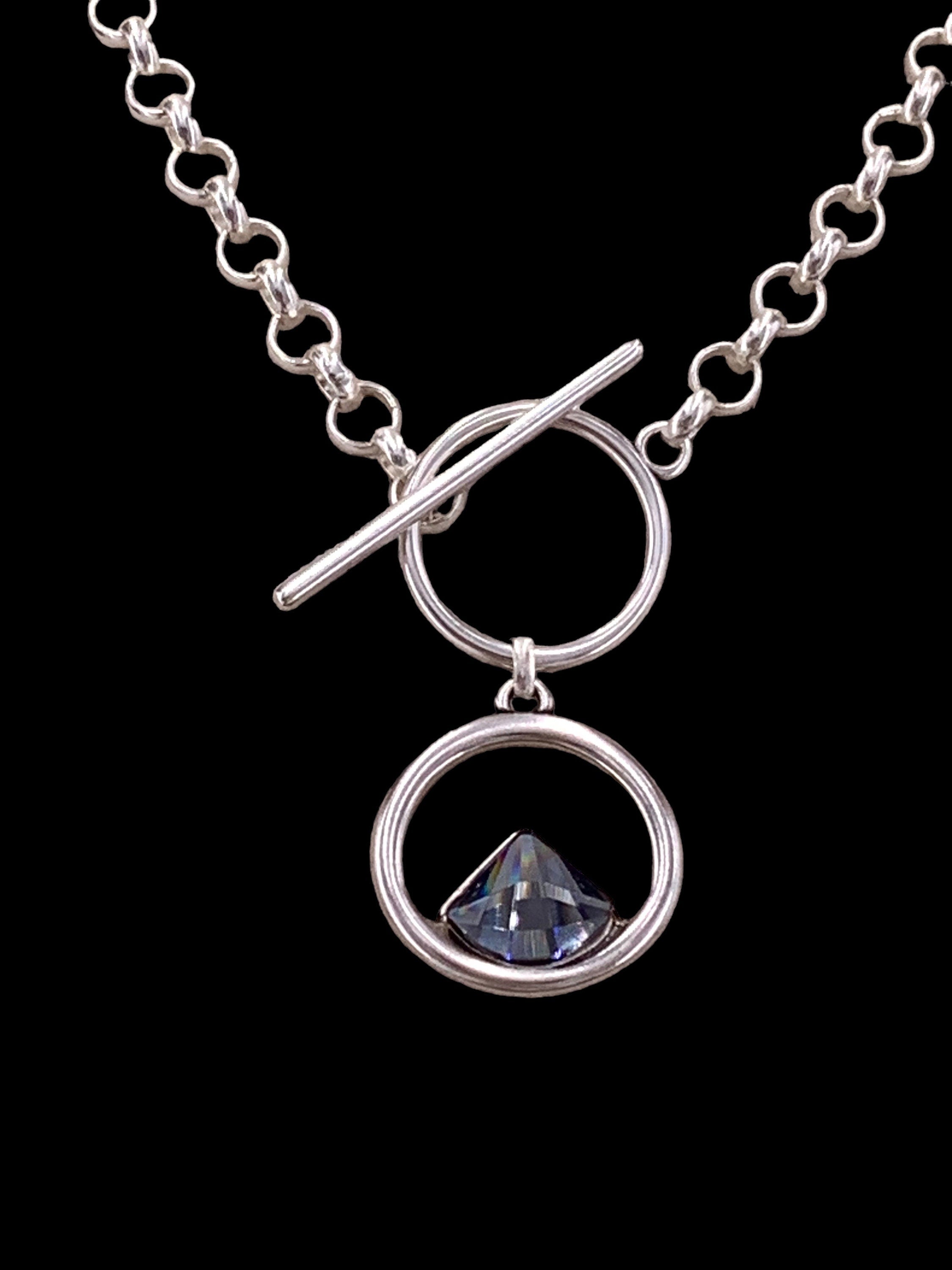 Swarovski statement pendant chunky silver chain toggle necklace, sisters gift, girlfriend unique birthday present,