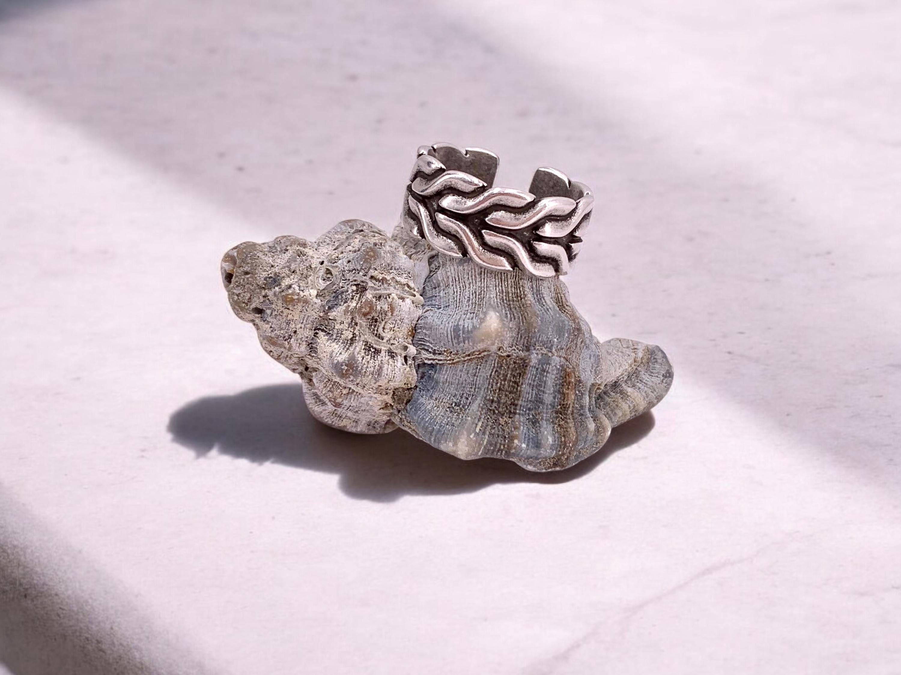 Chunky, wide, open-carved ring with a Celtic chain tribal design, plated in antique silver, bulky ring, bold ring, uno de 50 style ring,