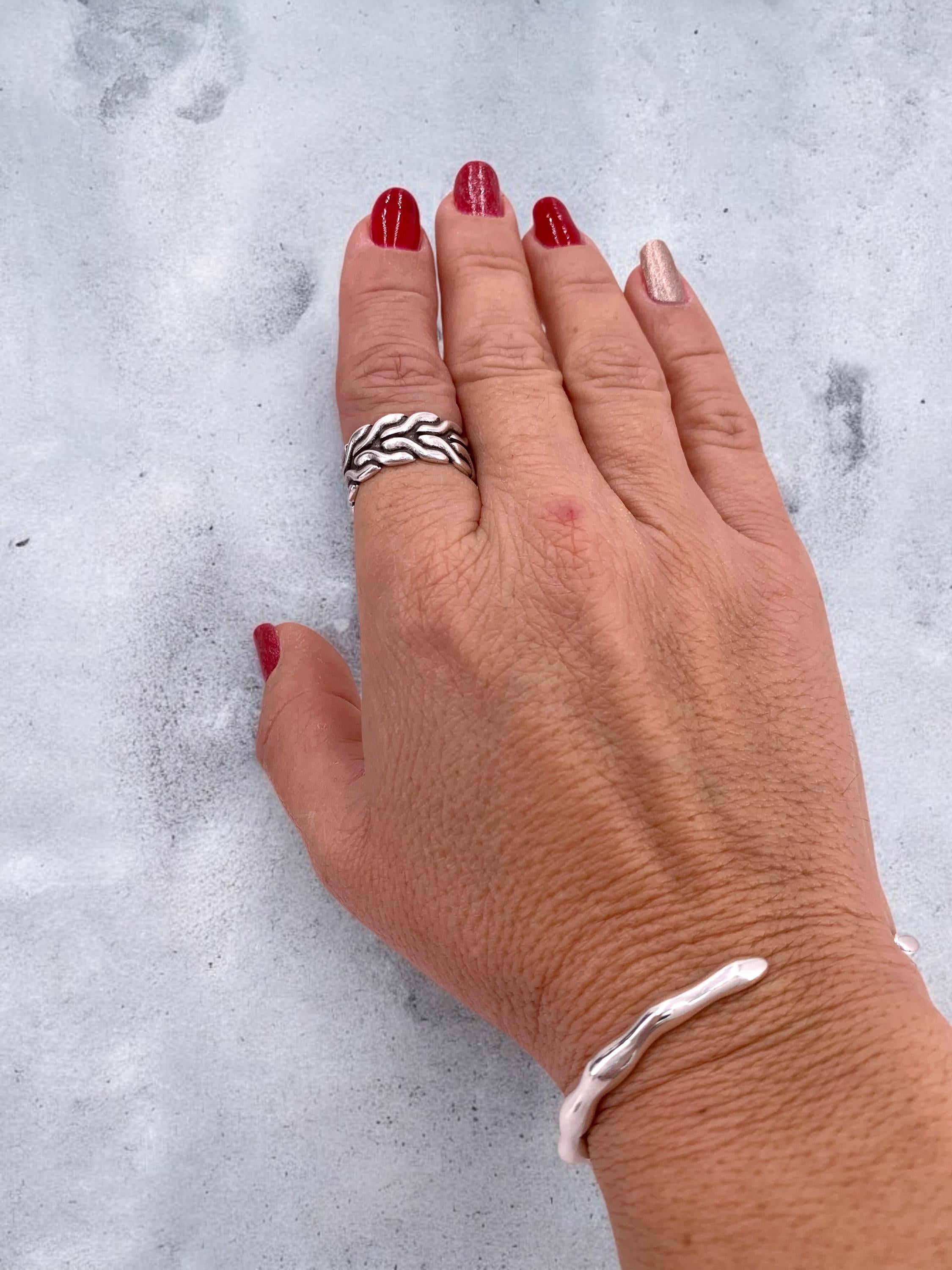 Chunky, wide, open-carved ring with a Celtic chain tribal design, plated in antique silver, bulky ring, bold ring, uno de 50 style ring,