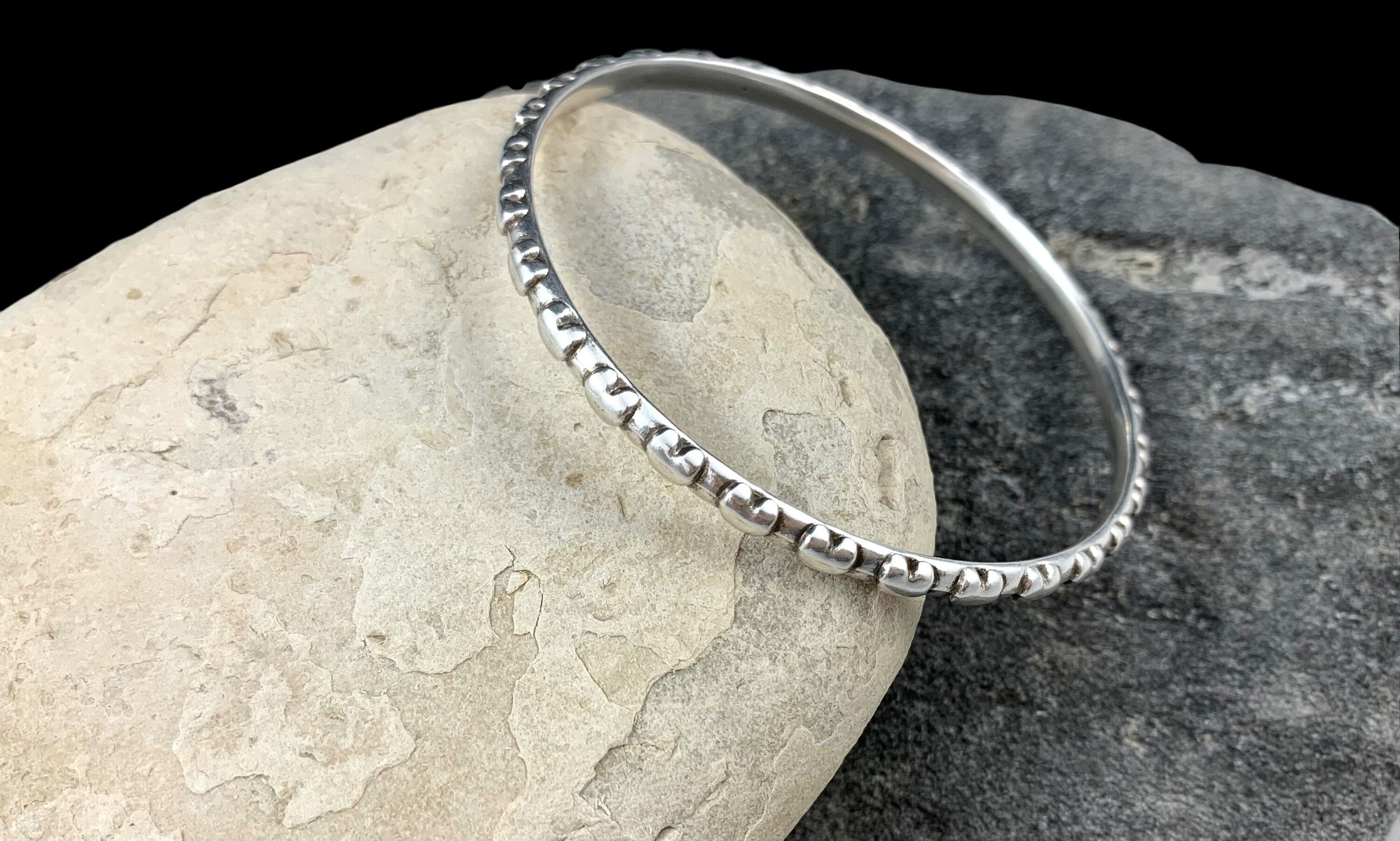 Antique Silver Engraved Bangle – Rigid Cuff Bracelet – Boho Vintage Style – Stackable Handmade Jewelry Gift