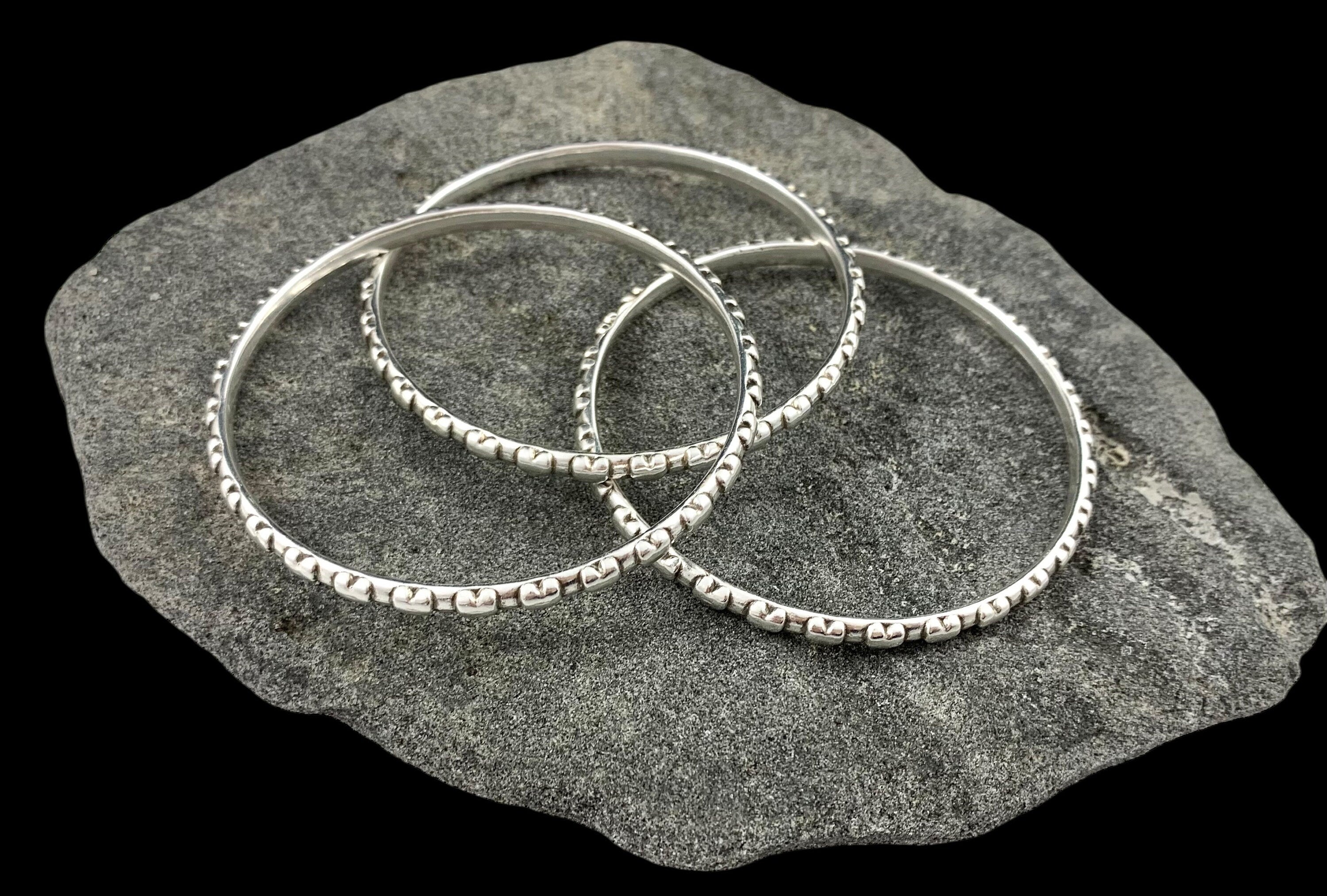 Antique Silver Engraved Bangle – Rigid Cuff Bracelet – Boho Vintage Style – Stackable Handmade Jewelry Gift