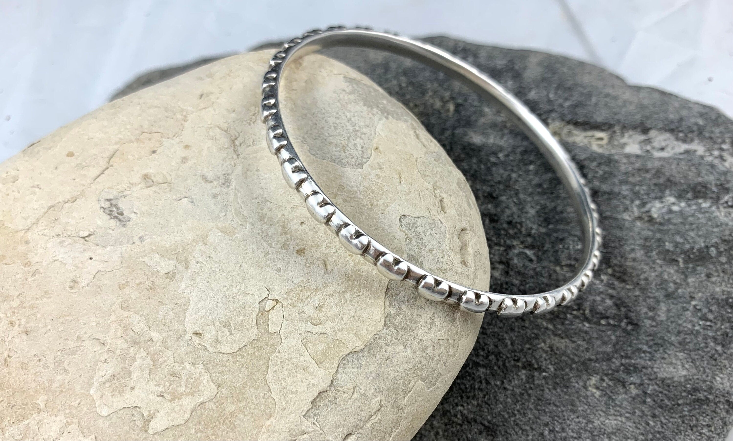 Antique Silver Engraved Bangle – Rigid Cuff Bracelet – Boho Vintage Style – Stackable Handmade Jewelry Gift