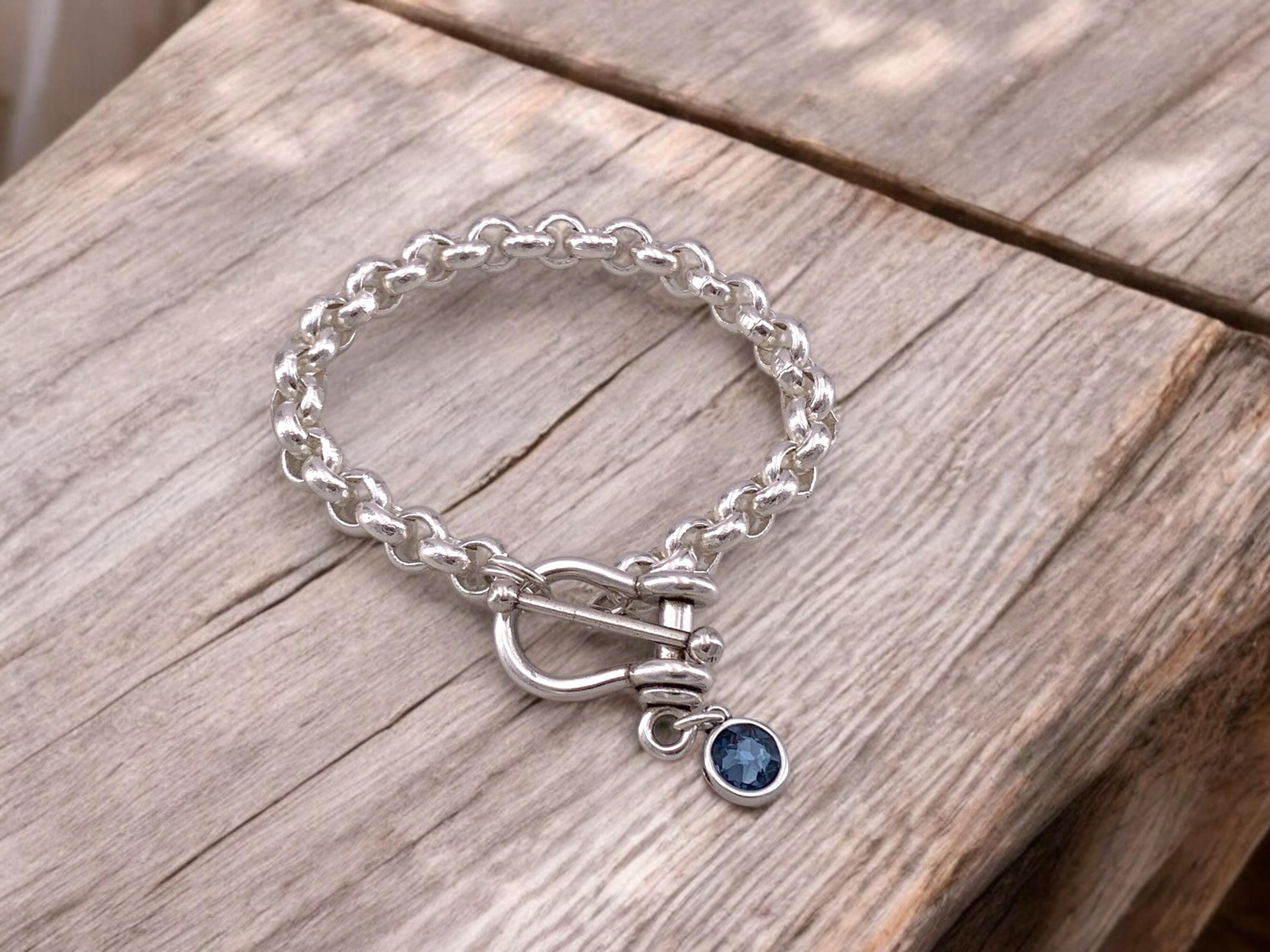 Silver chunky chain bracelet with Swarovski crystal, toggle clasp and padlock pendant, heavyweight bold bracelet, uno de 50 style, gift