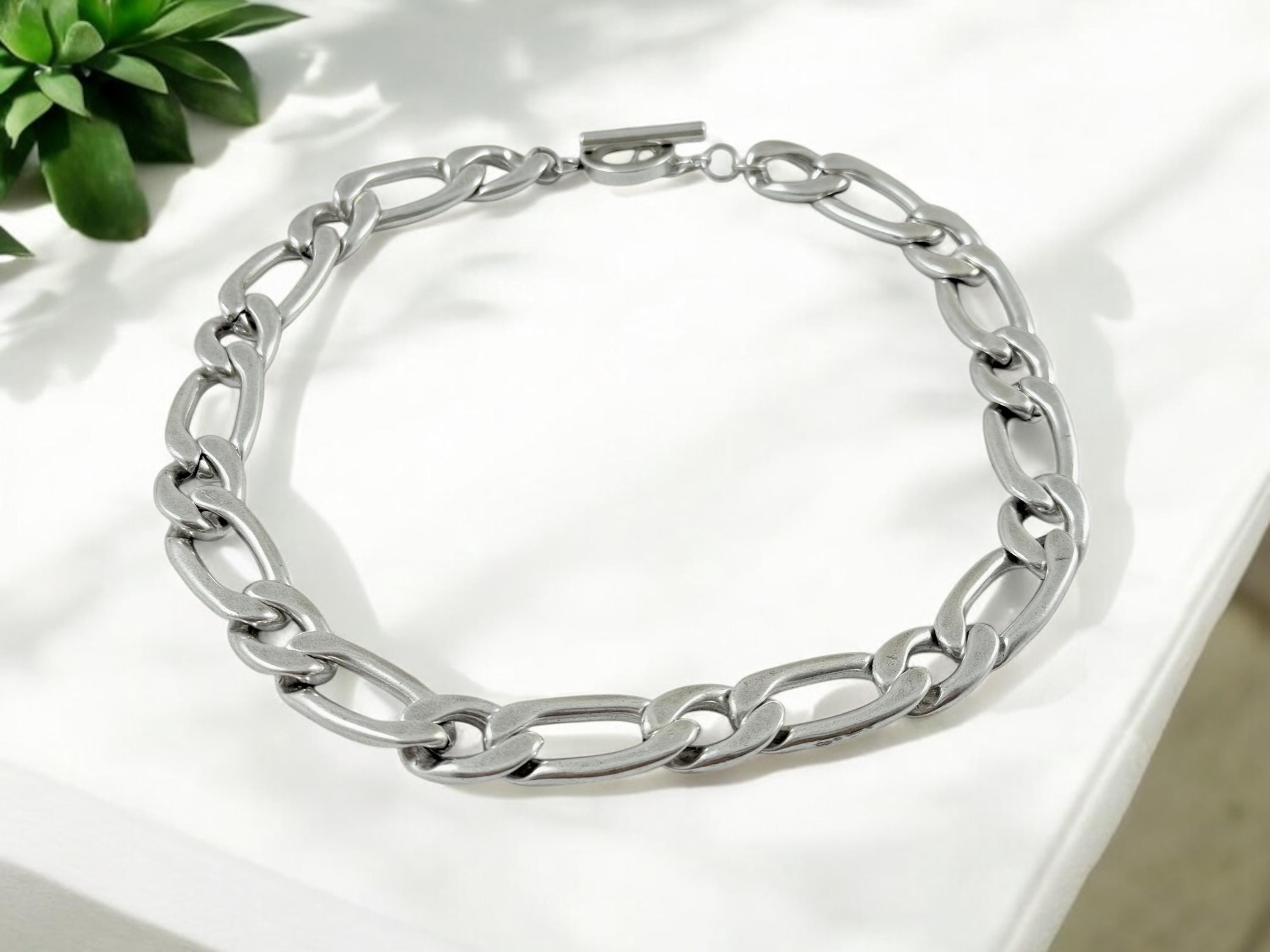 Chunky Statement Chain Necklace – Bold Lightweight Choker with Big Silver Links & Toggle Clasp