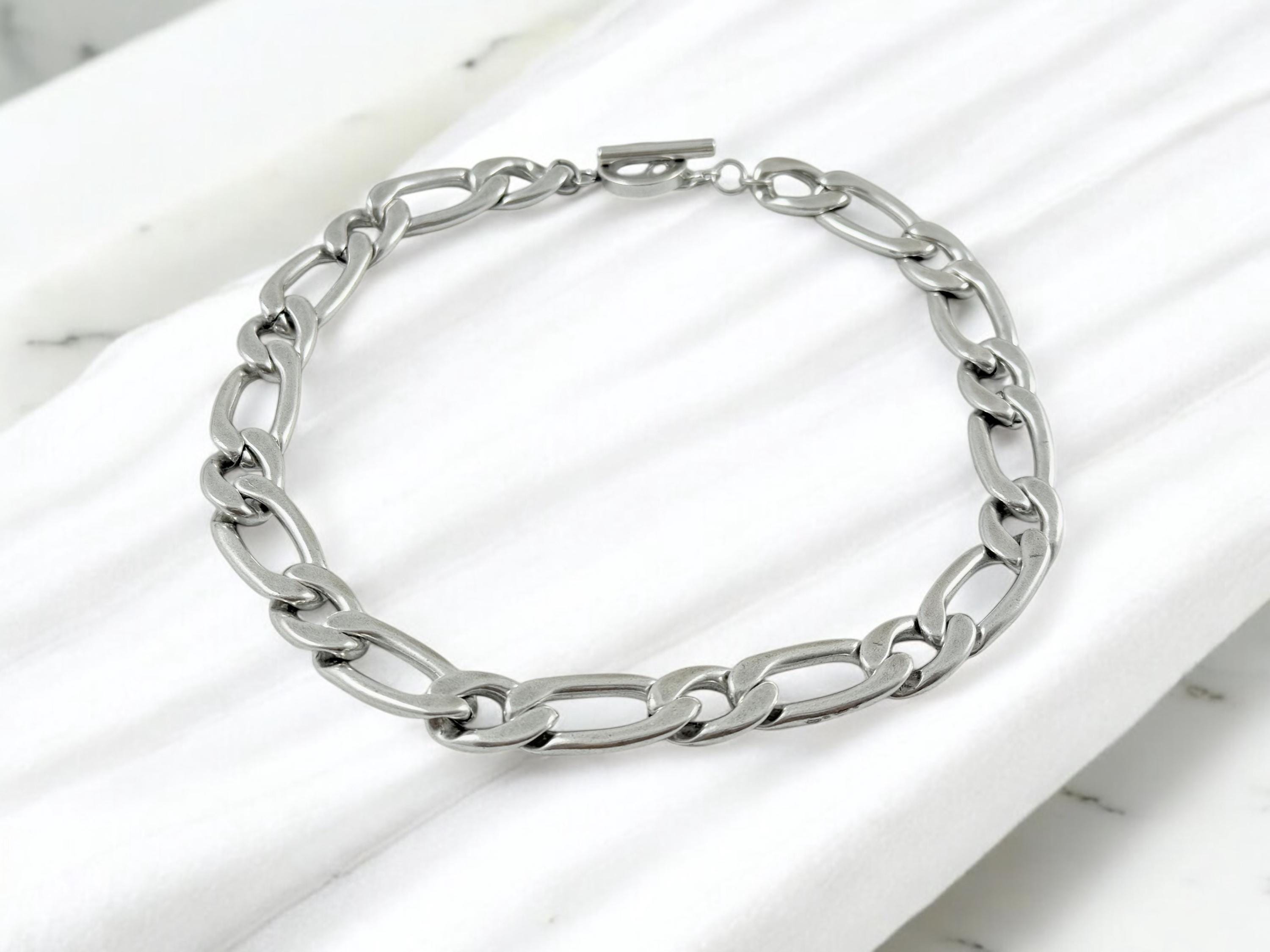 Chunky Statement Chain Necklace – Bold Lightweight Choker with Big Silver Links & Toggle Clasp