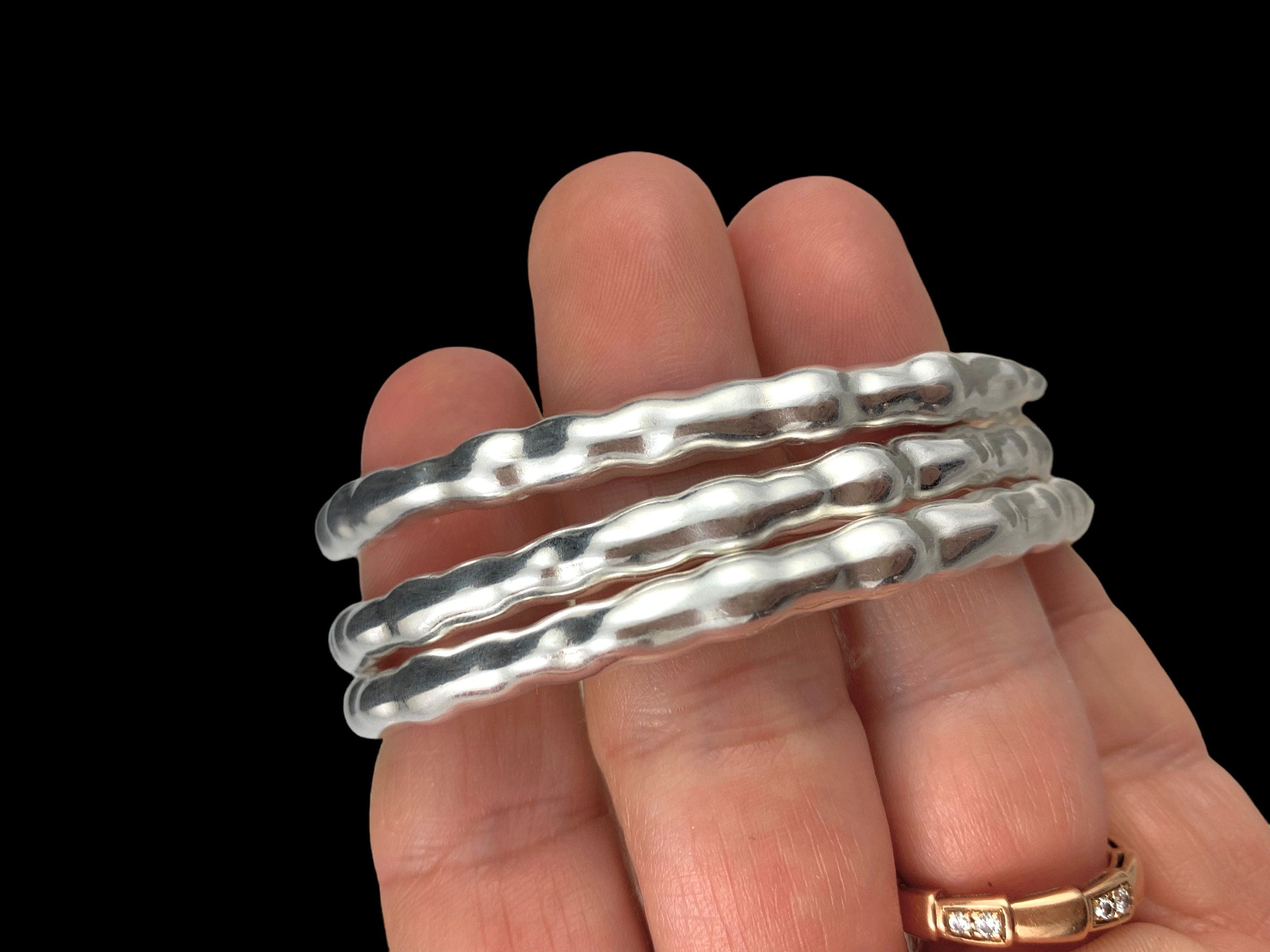 Silver hammered cuff unisex bracelet, vintage open bangle, chunky row open bangle, silver rigid bracelet, 80’s cuff bracelet