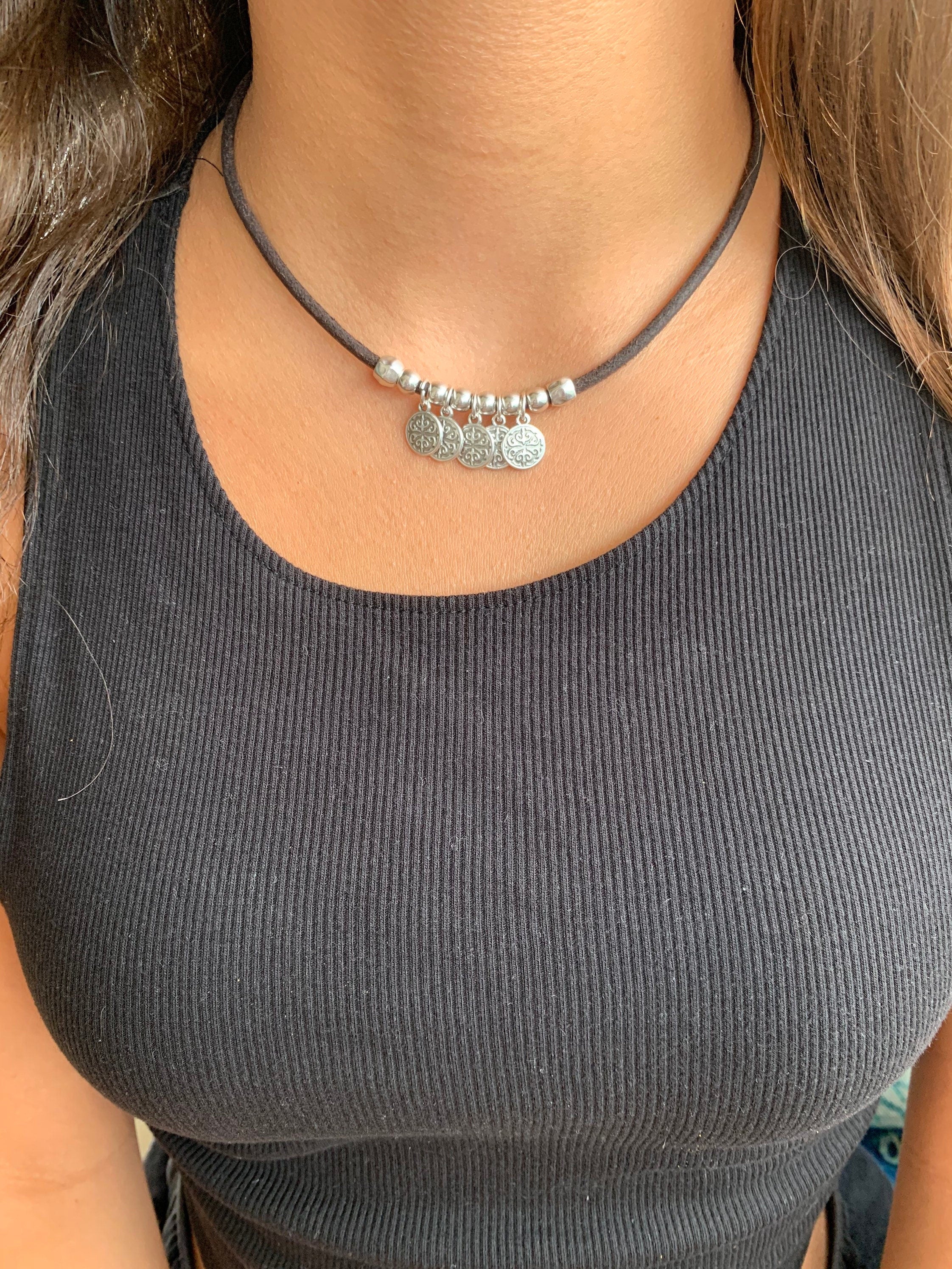 Minimalist Choker Leather Necklace - Boho Summer Choker with Charms, Everyday Stylish Leather Jewelry for Women