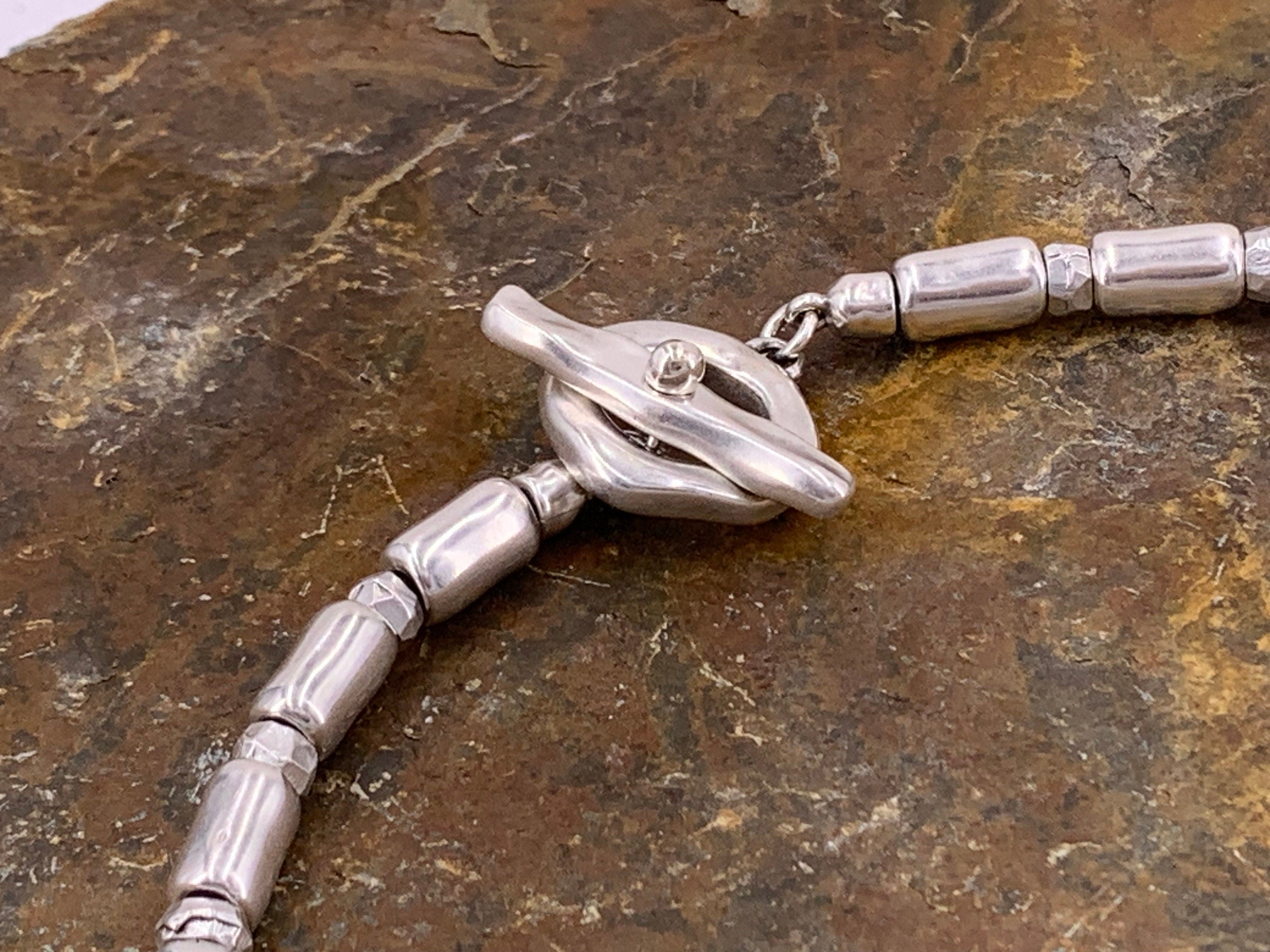 Chunky Silver Tube Bead Necklace – Large Cross Pendant – Heavy Statement Jewelry – Custom Length - statement cross pendant- unisex necklace