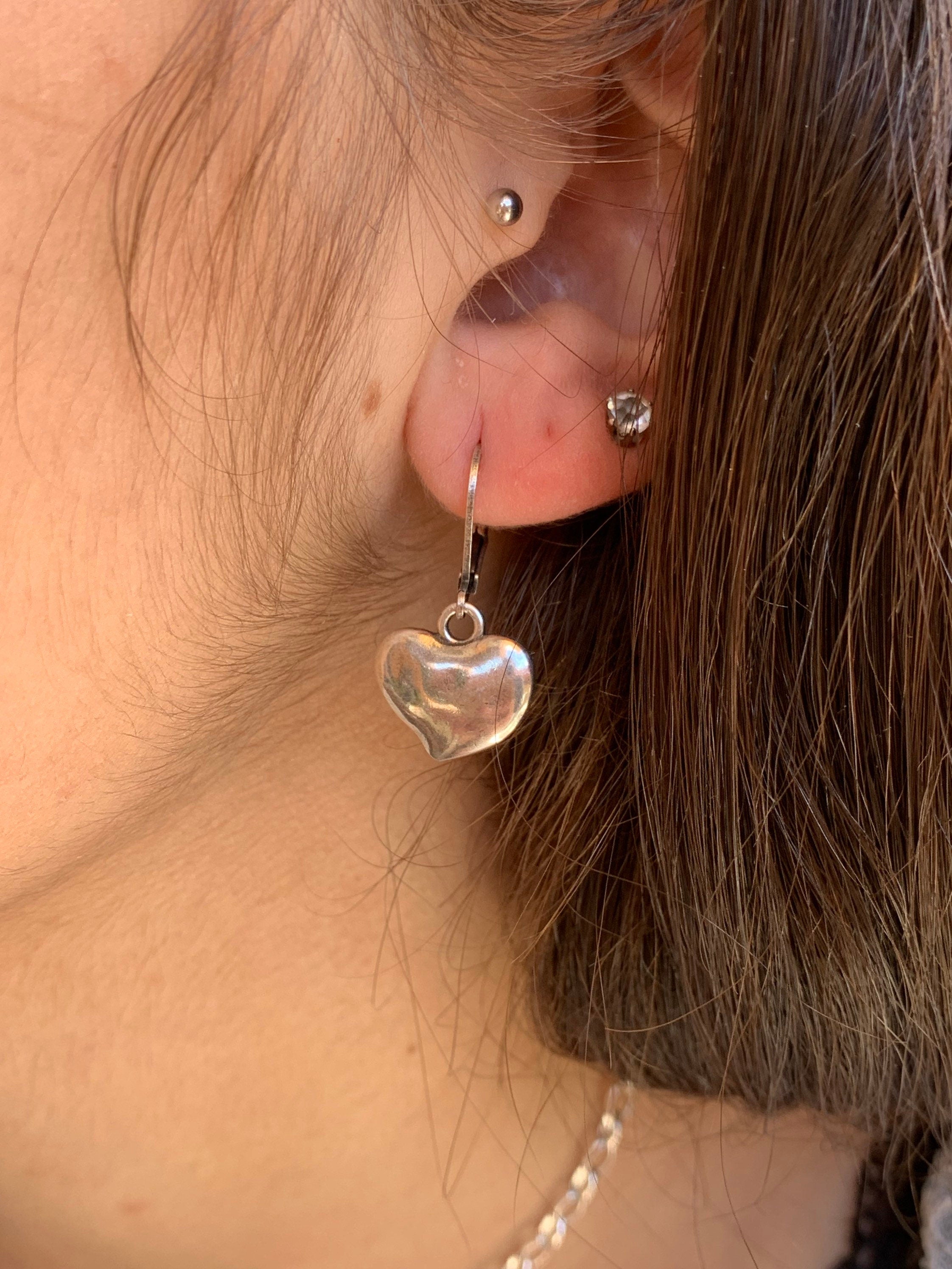 dangling hearts pendant silver hook earring for women, dropped heart earrings, bohemian style earrings for women gift, romantic earrings