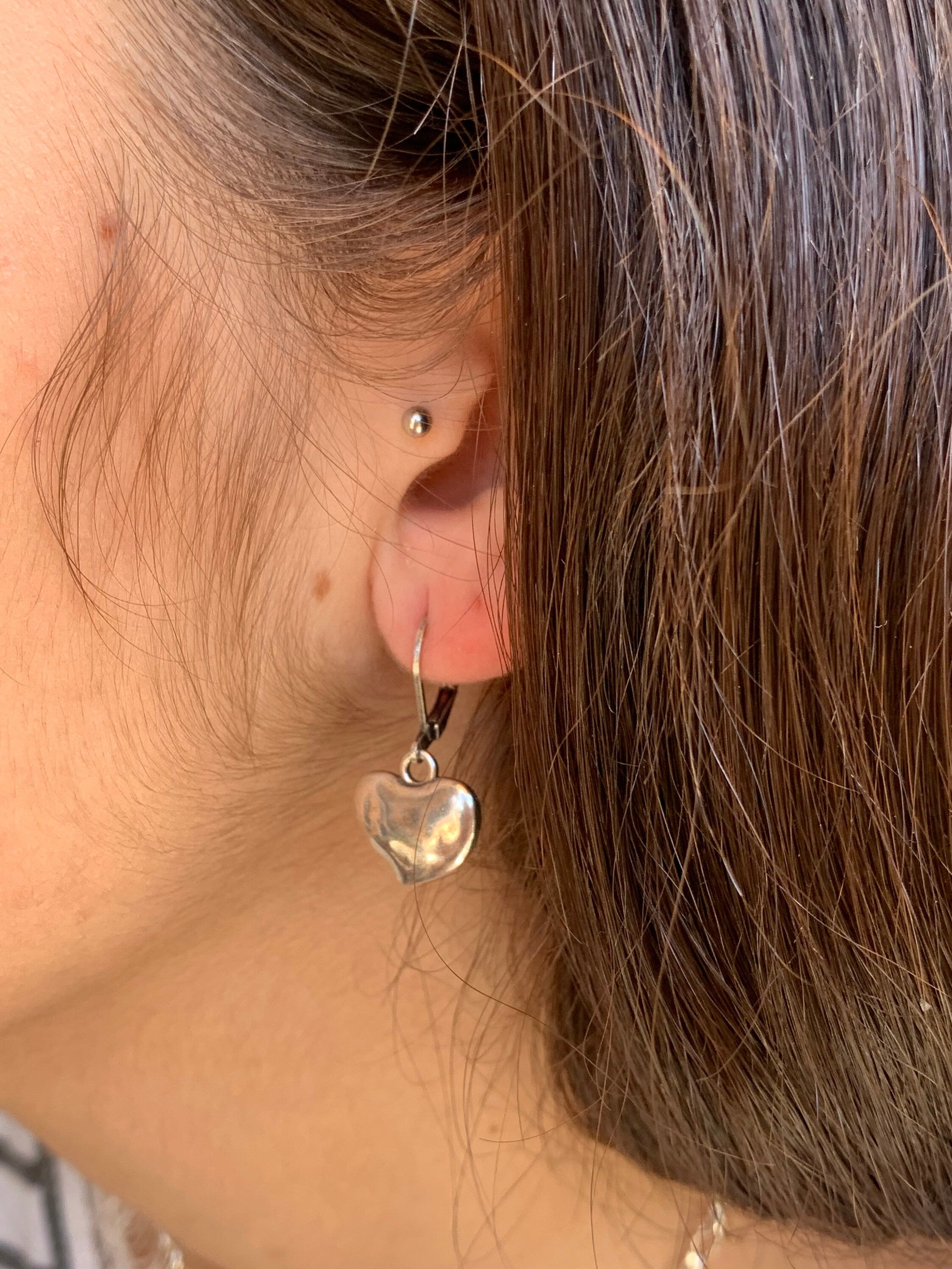 dangling hearts pendant silver hook earring for women, dropped heart earrings, bohemian style earrings for women gift, romantic earrings